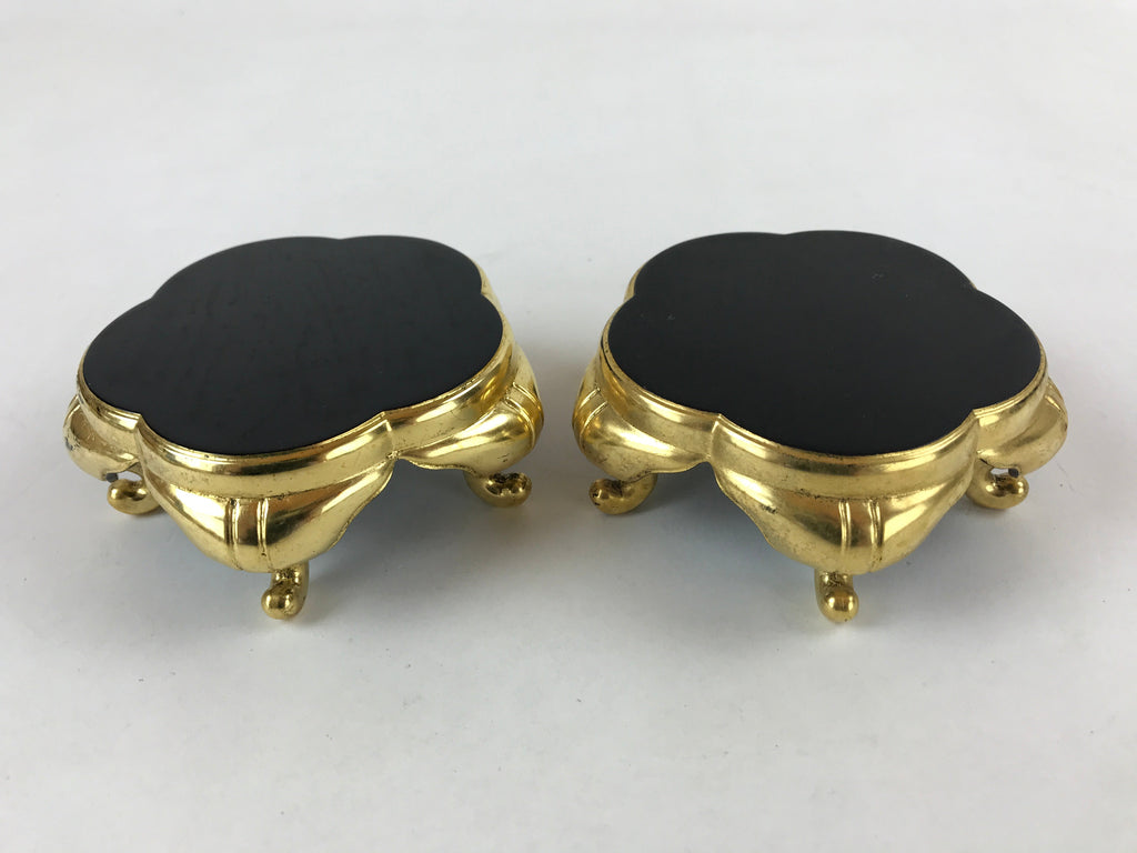 Japanese Buddhist Altar Fitting Offering Cup Stand Vtg 2pc Bukki Black BA158