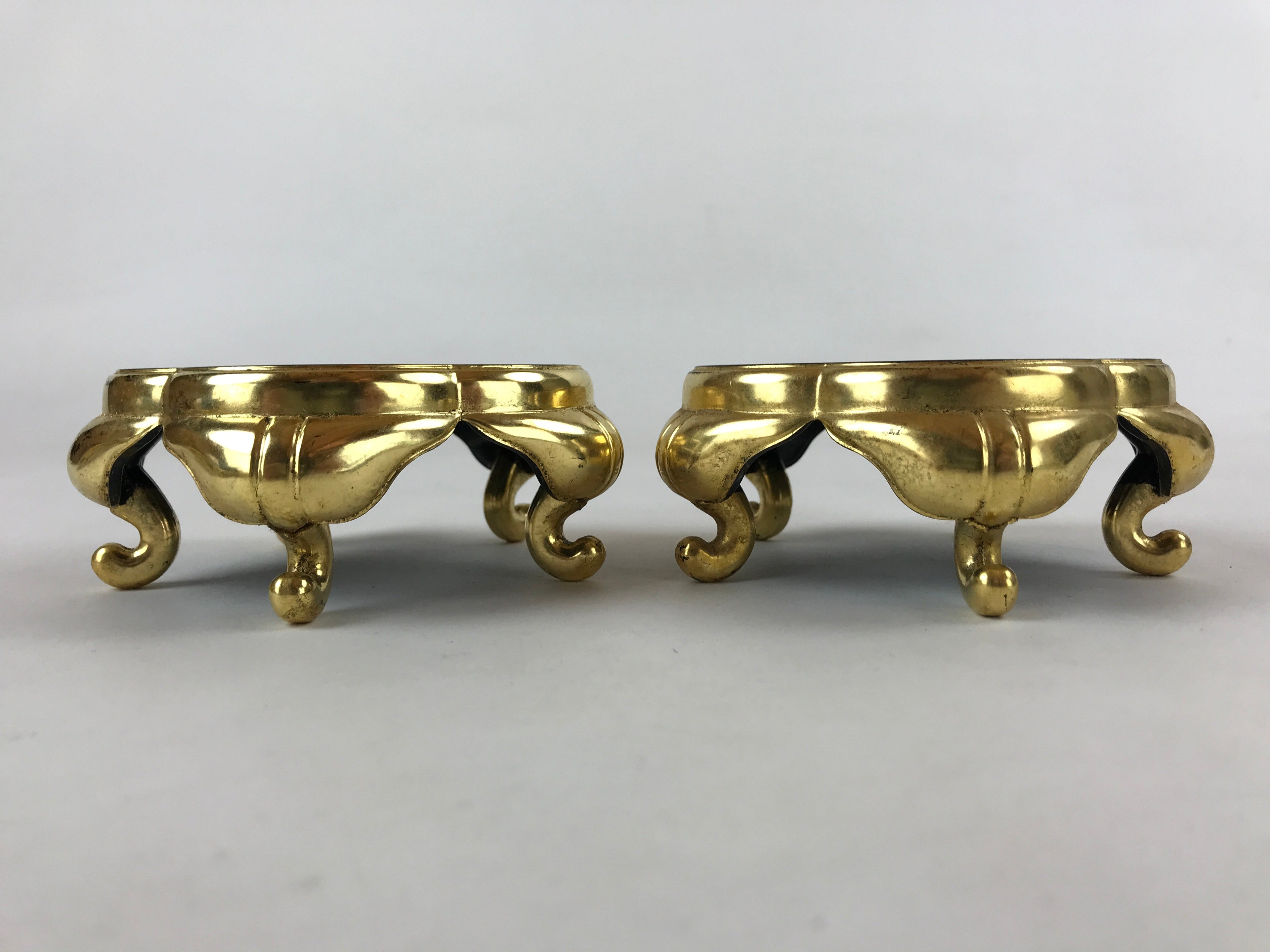 Japanese Buddhist Altar Fitting Offering Cup Stand Vtg 2pc Bukki Black BA158