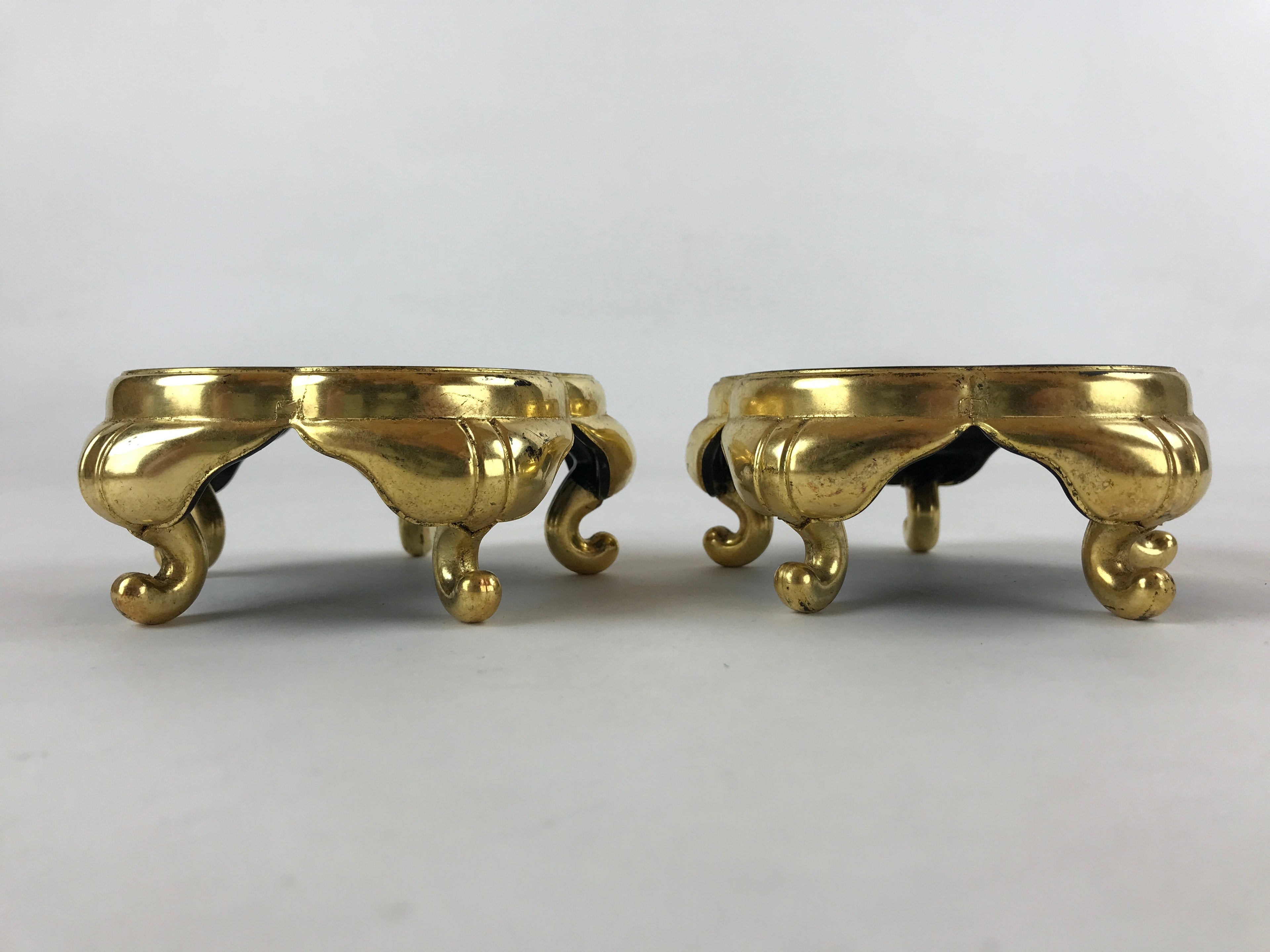 Japanese Buddhist Altar Fitting Offering Cup Stand Vtg 2pc Bukki Black BA158