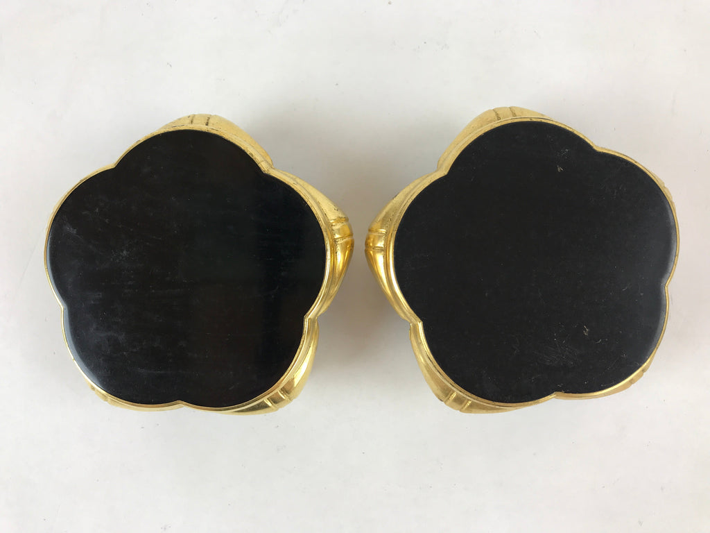 Japanese Buddhist Altar Fitting Offering Cup Stand Vtg 2pc Bukki Black BA158