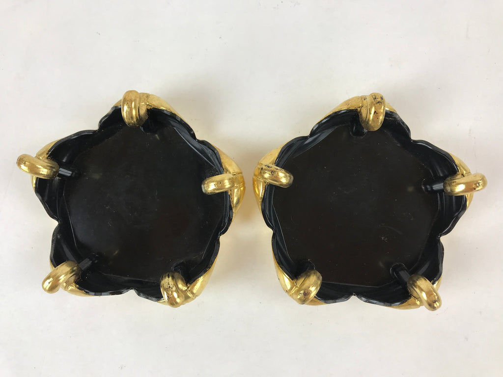 Japanese Buddhist Altar Fitting Offering Cup Stand Vtg 2pc Bukki Black BA158
