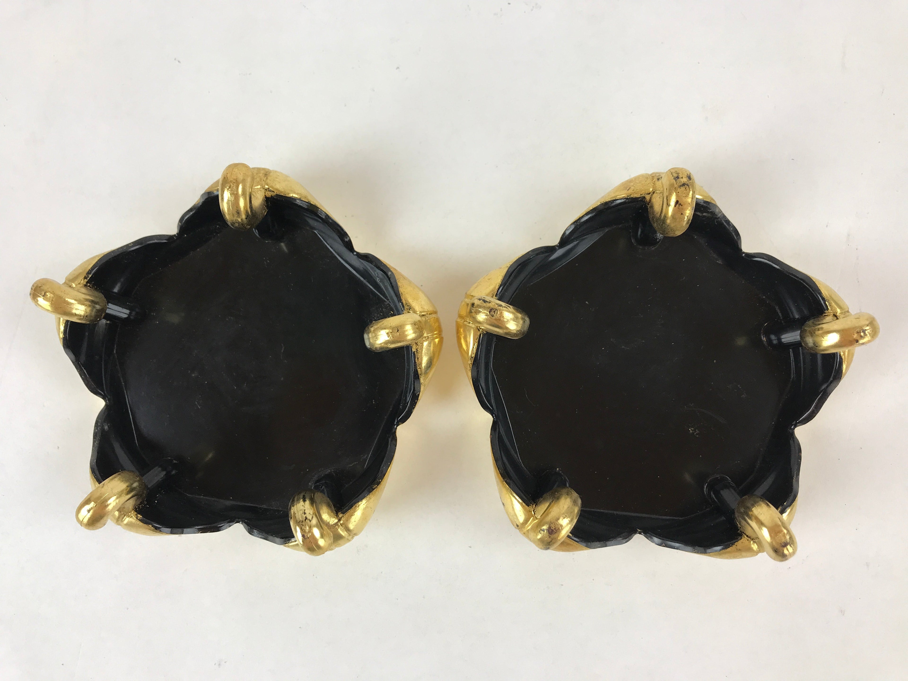 Japanese Buddhist Altar Fitting Offering Cup Stand Vtg 2pc Bukki Black BA158