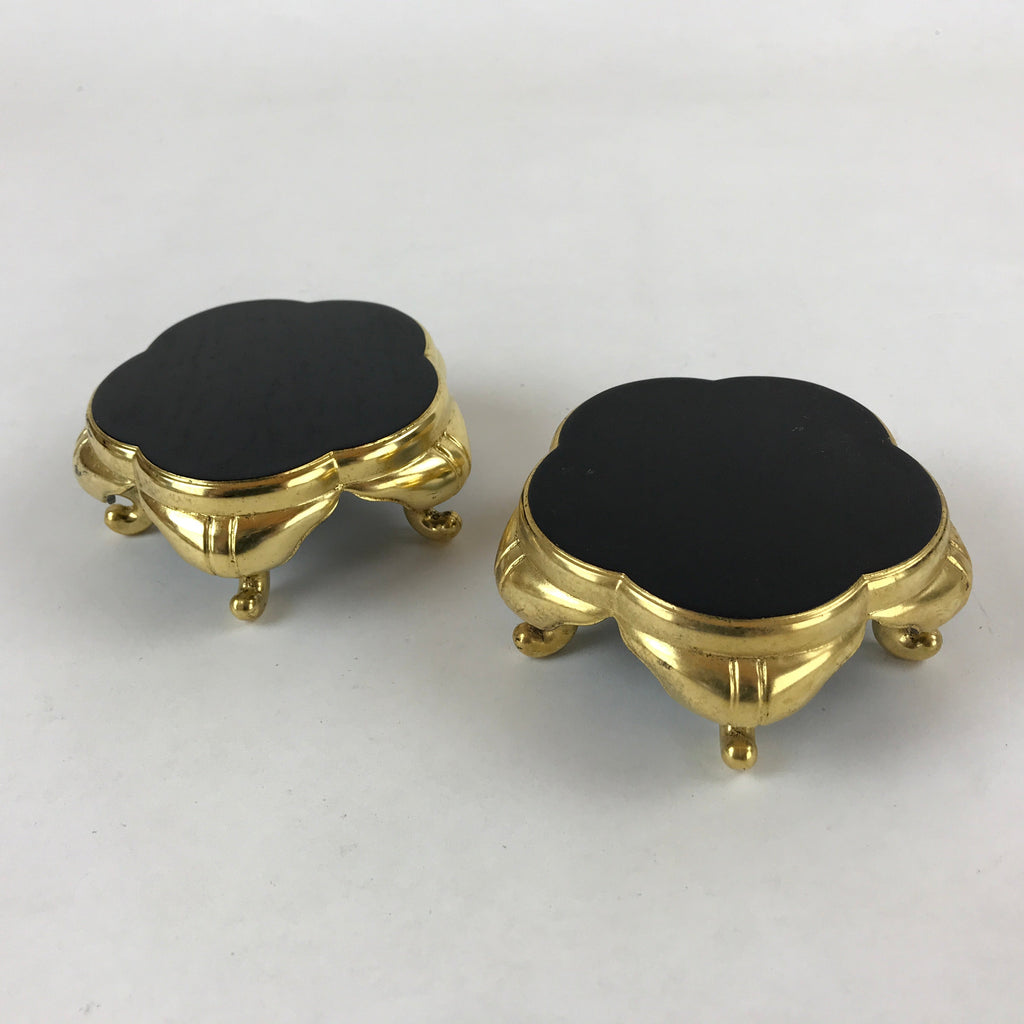 Japanese Buddhist Altar Fitting Offering Cup Stand Vtg 2pc Bukki Black BA158
