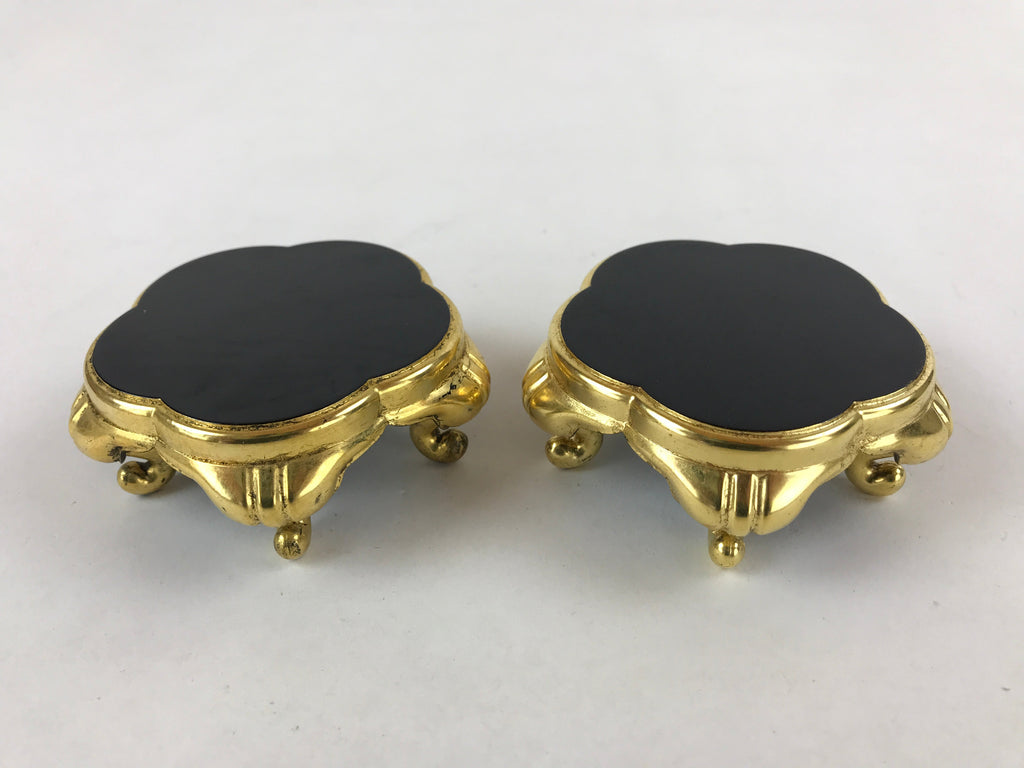Japanese Buddhist Altar Fitting Offering Cup Stand Vtg 2pc Bukki Black BA159