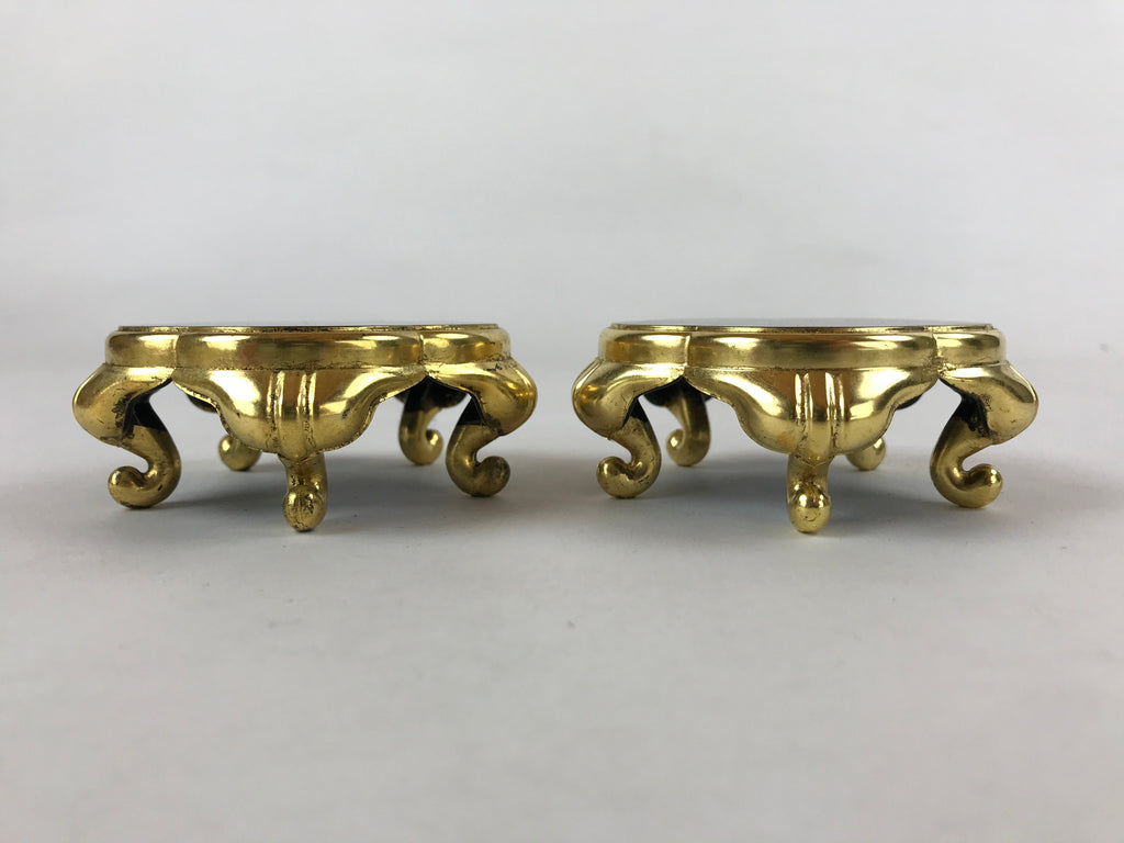 Japanese Buddhist Altar Fitting Offering Cup Stand Vtg 2pc Bukki Black BA159