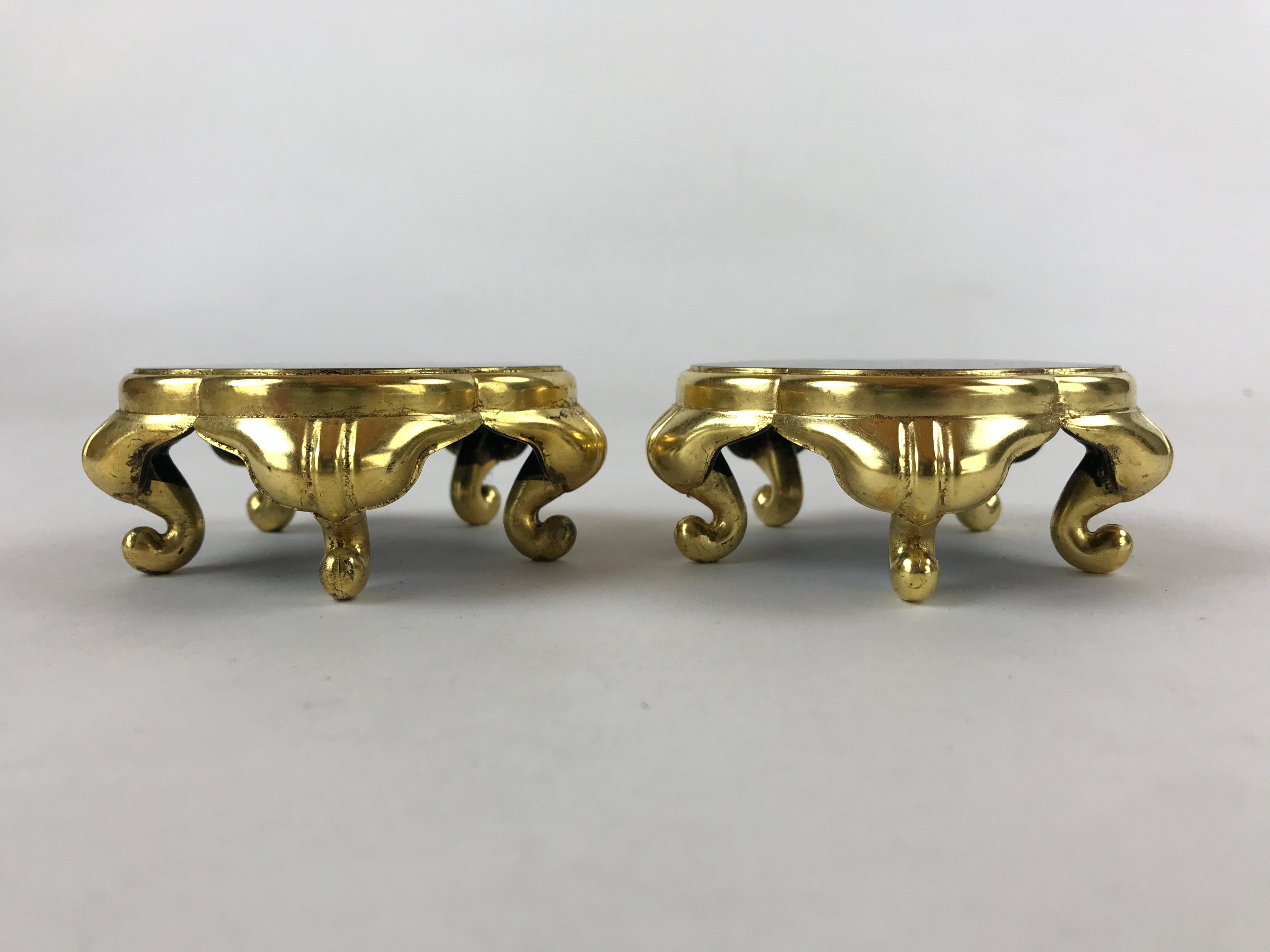 Japanese Buddhist Altar Fitting Offering Cup Stand Vtg 2pc Bukki Black BA159