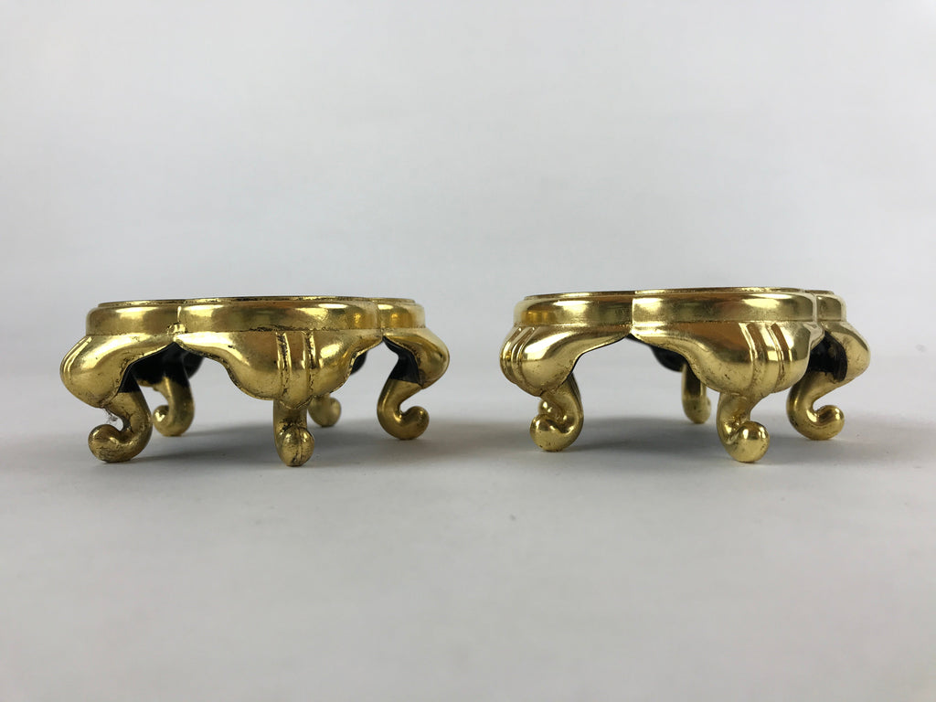 Japanese Buddhist Altar Fitting Offering Cup Stand Vtg 2pc Bukki Black BA159