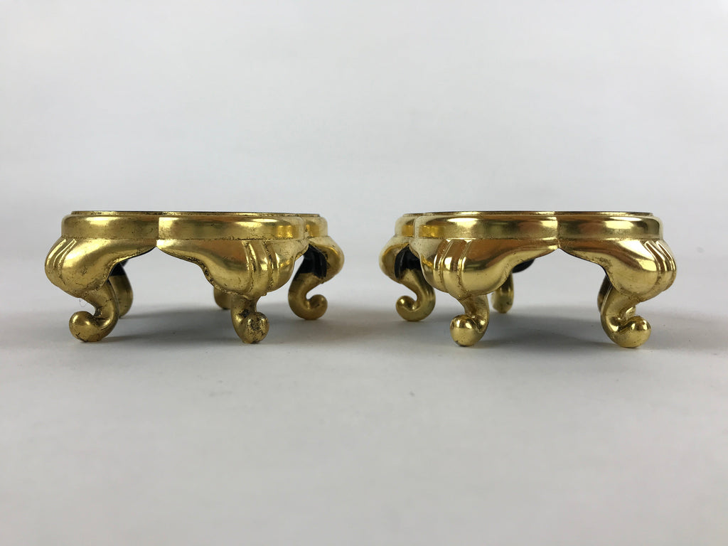 Japanese Buddhist Altar Fitting Offering Cup Stand Vtg 2pc Bukki Black BA159