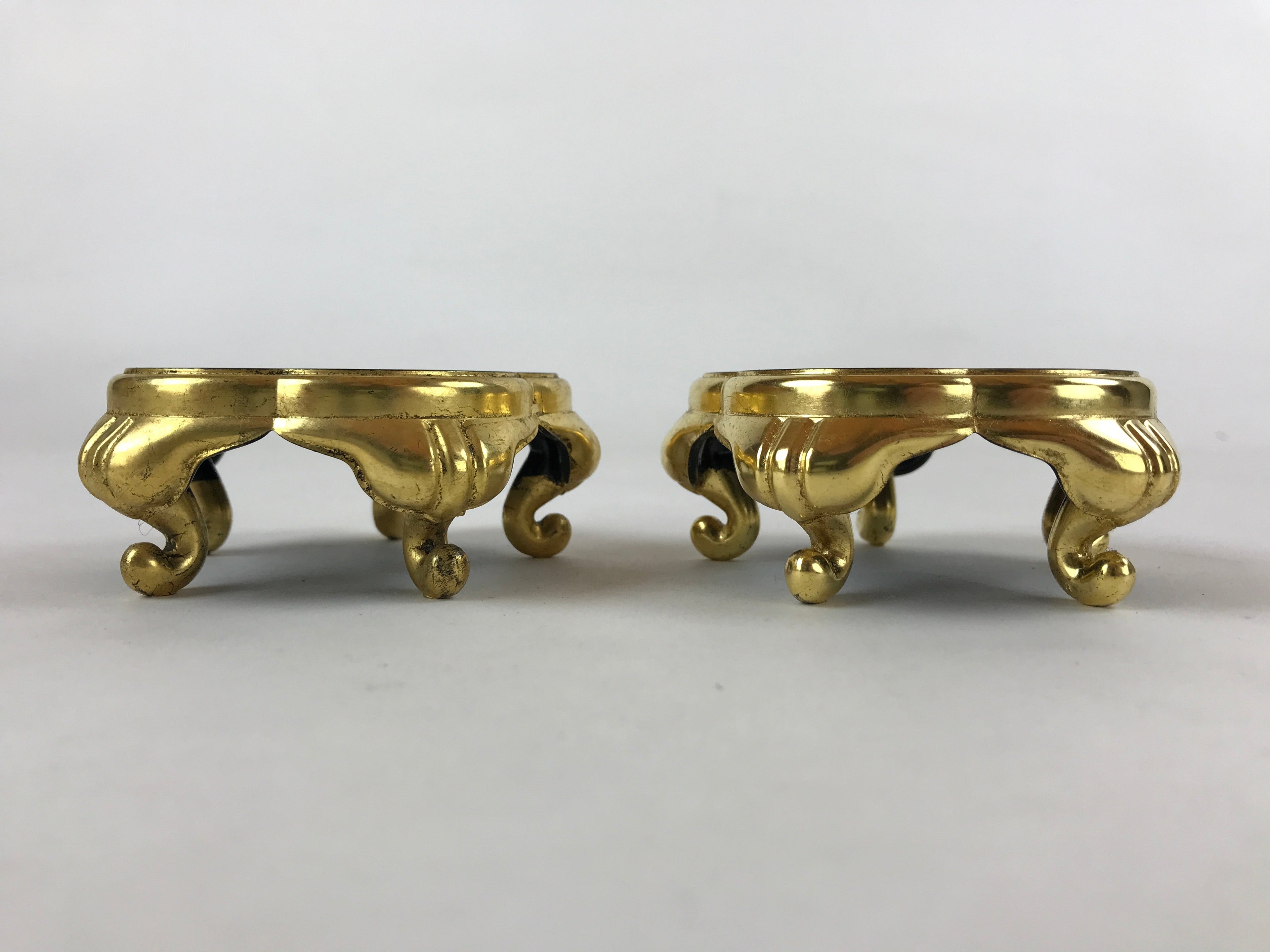Japanese Buddhist Altar Fitting Offering Cup Stand Vtg 2pc Bukki Black BA159