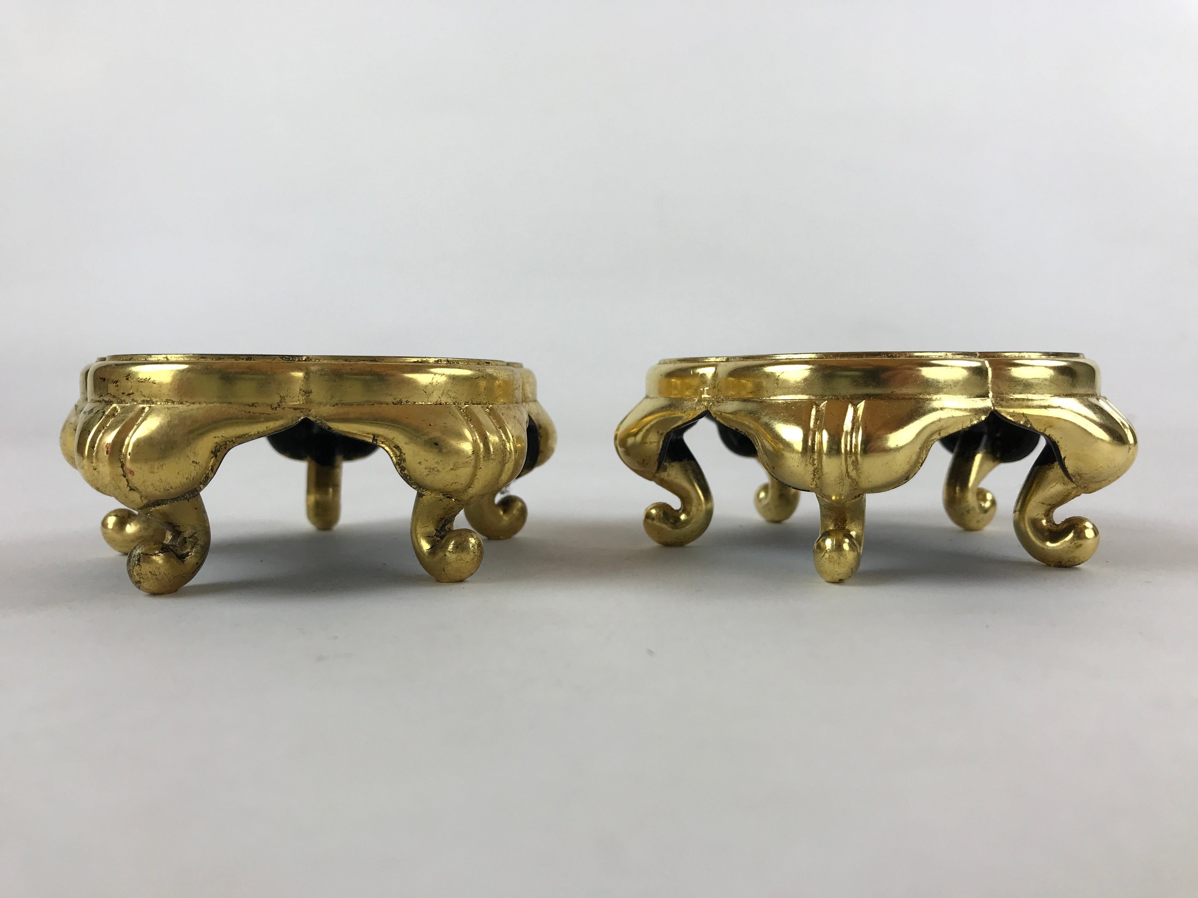 Japanese Buddhist Altar Fitting Offering Cup Stand Vtg 2pc Bukki Black BA159