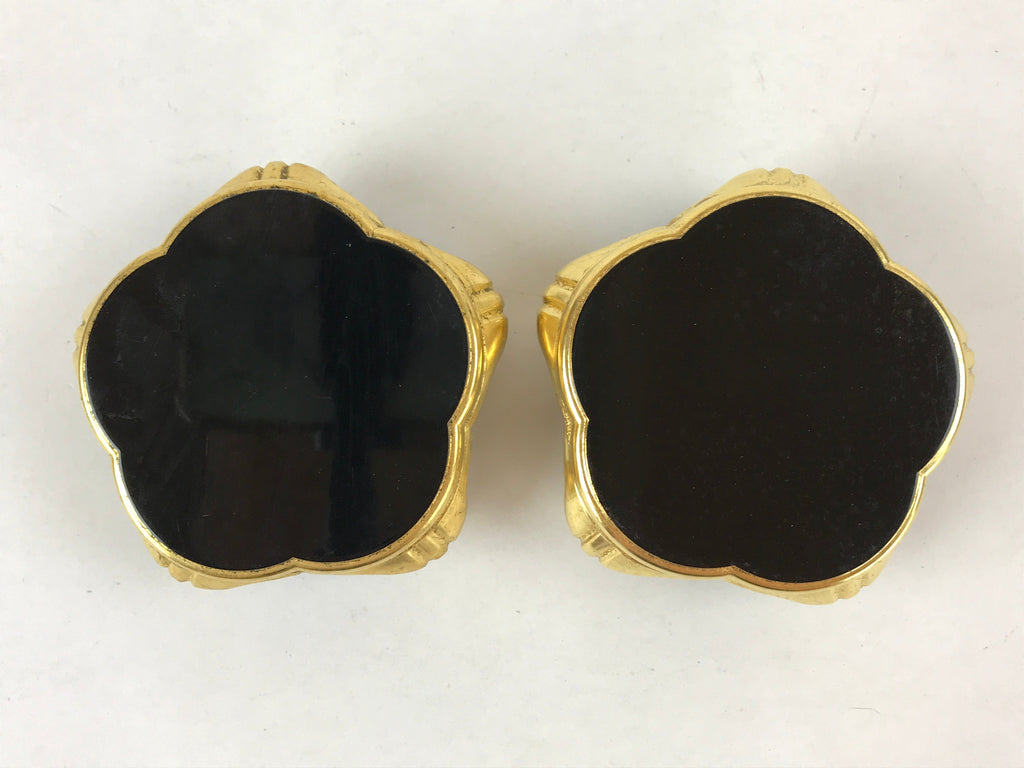 Japanese Buddhist Altar Fitting Offering Cup Stand Vtg 2pc Bukki Black BA159
