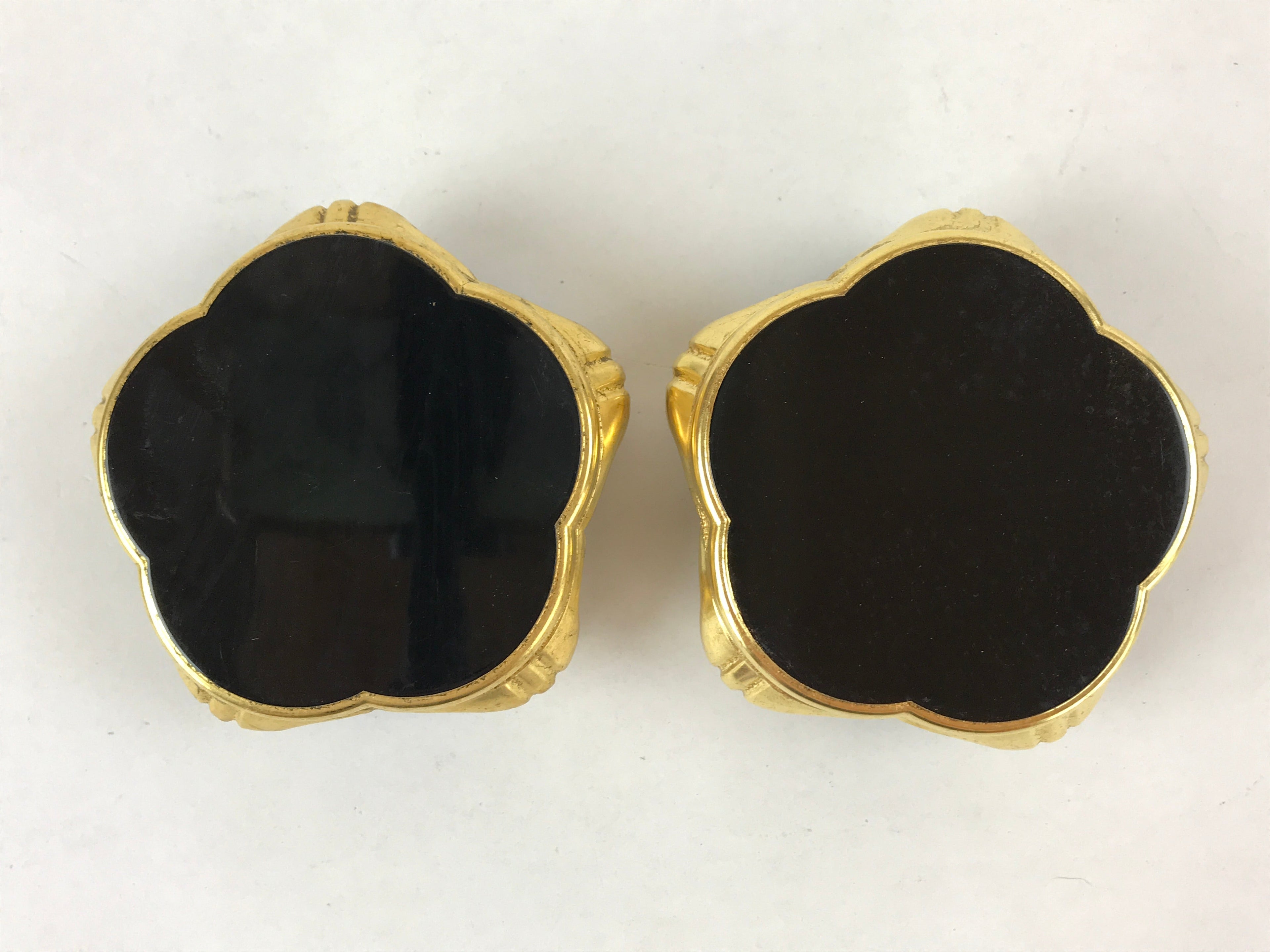 Japanese Buddhist Altar Fitting Offering Cup Stand Vtg 2pc Bukki Black BA159