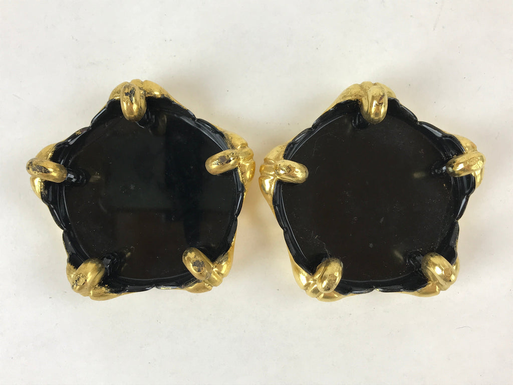 Japanese Buddhist Altar Fitting Offering Cup Stand Vtg 2pc Bukki Black BA159