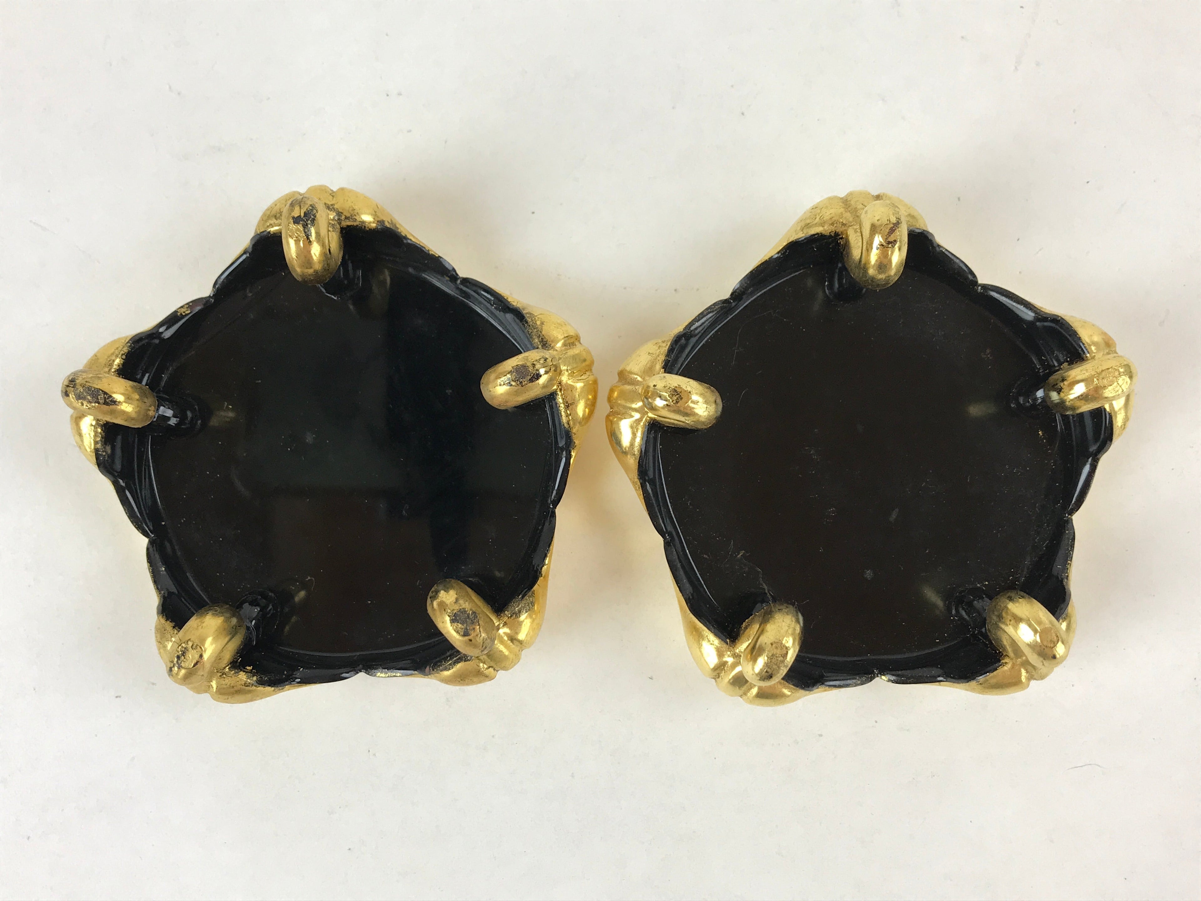 Japanese Buddhist Altar Fitting Offering Cup Stand Vtg 2pc Bukki Black BA159