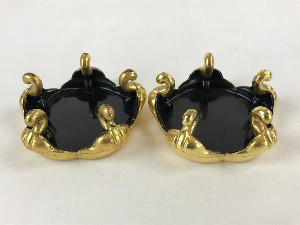 Japanese Buddhist Altar Fitting Offering Cup Stand Vtg 2pc Bukki Black BA159