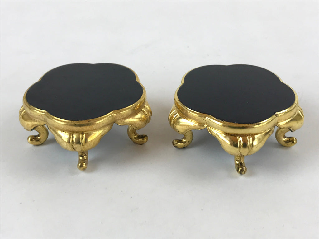 Japanese Buddhist Altar Fitting Offering Cup Stand Vtg 2pc Bukki Black BA160