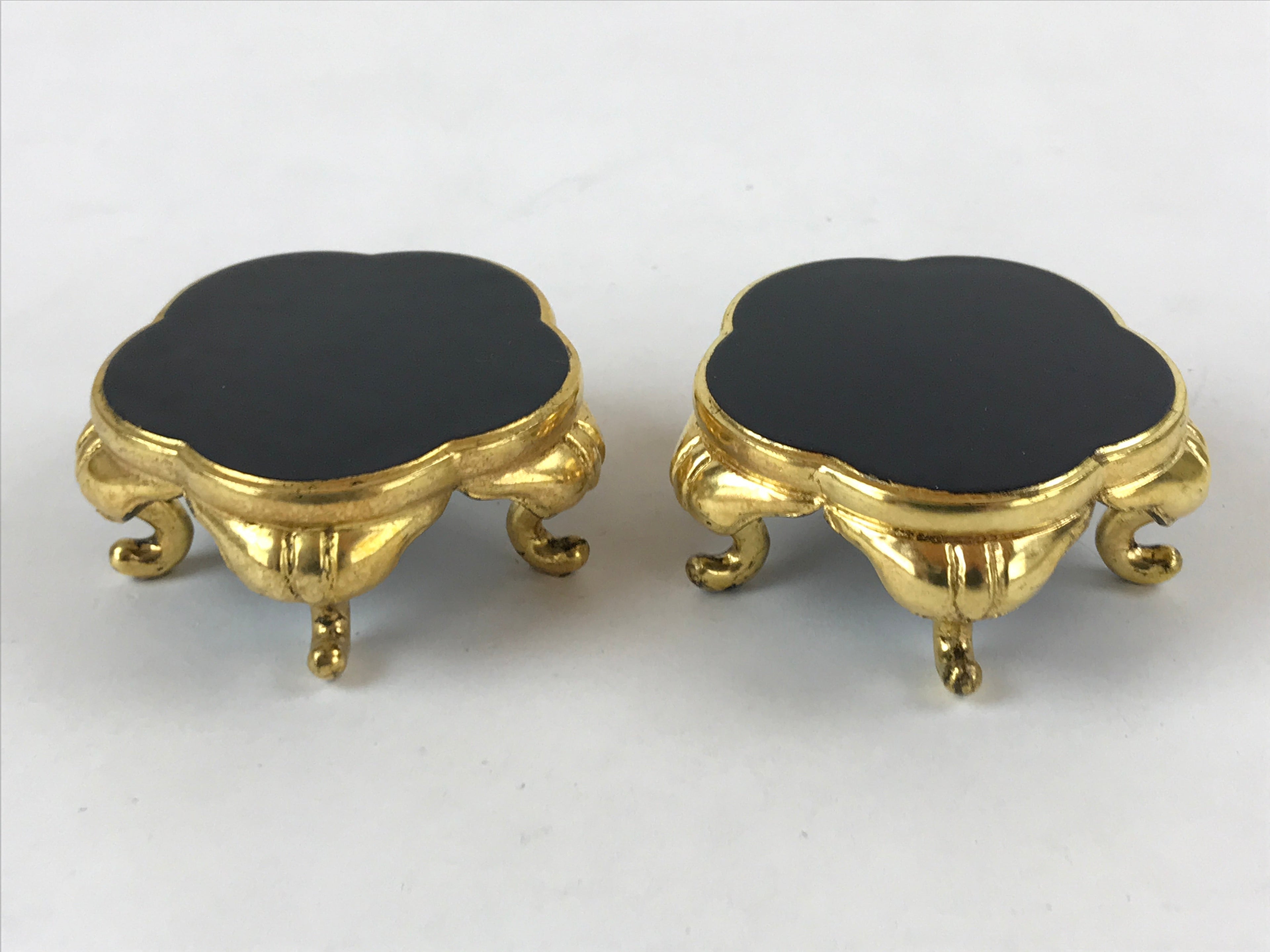 Japanese Buddhist Altar Fitting Offering Cup Stand Vtg 2pc Bukki Black BA160
