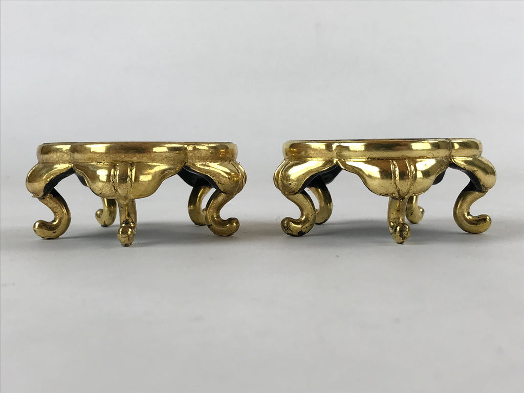 Japanese Buddhist Altar Fitting Offering Cup Stand Vtg 2pc Bukki Black BA160