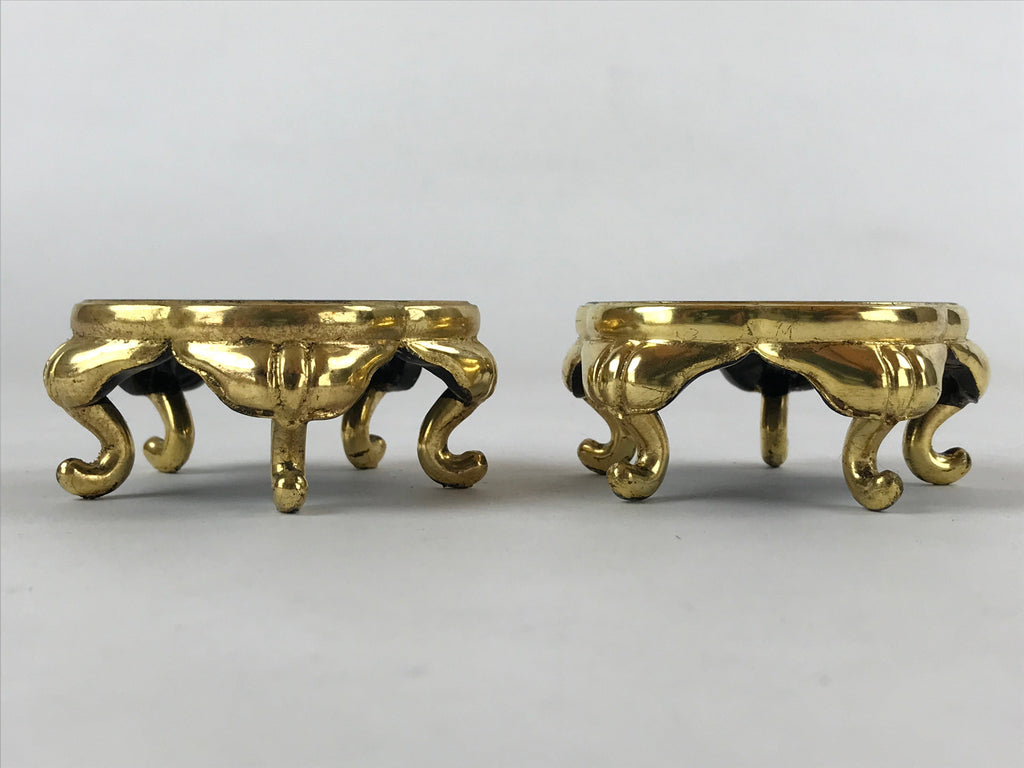 Japanese Buddhist Altar Fitting Offering Cup Stand Vtg 2pc Bukki Black BA160