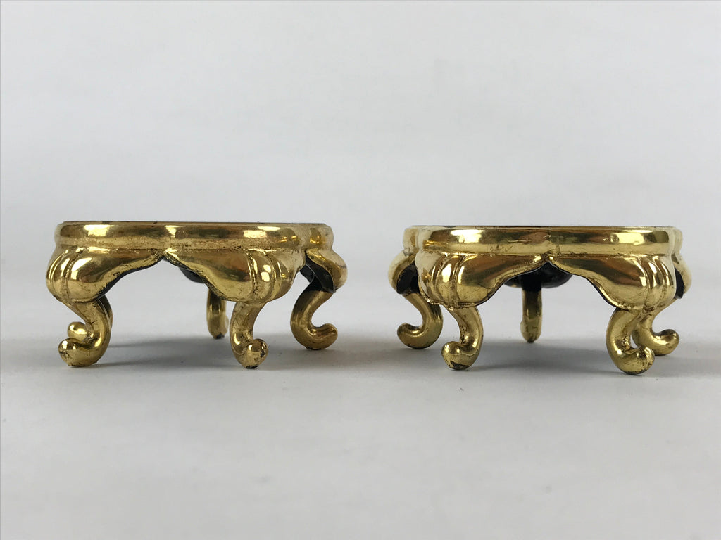 Japanese Buddhist Altar Fitting Offering Cup Stand Vtg 2pc Bukki Black BA160