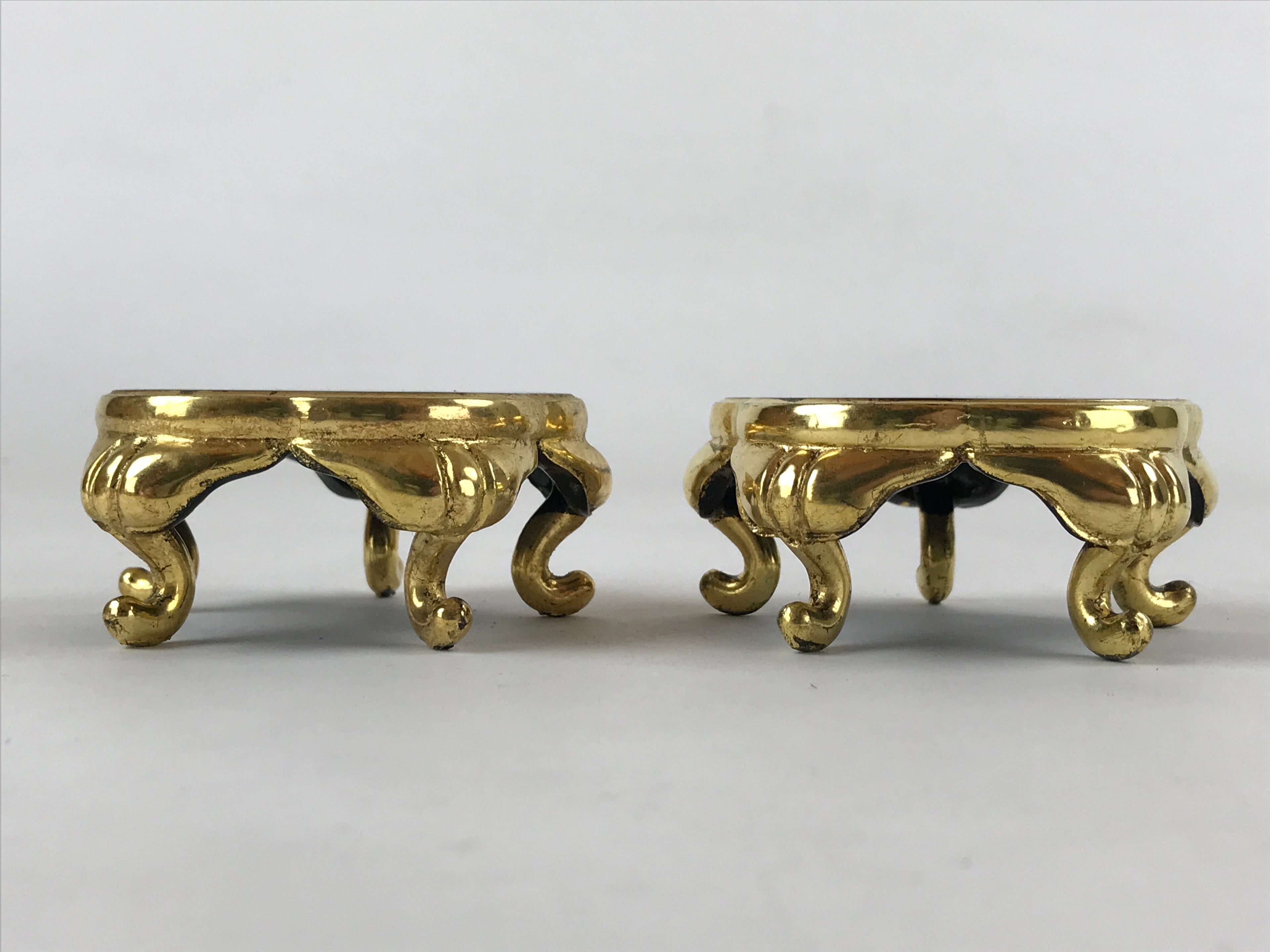 Japanese Buddhist Altar Fitting Offering Cup Stand Vtg 2pc Bukki Black BA160