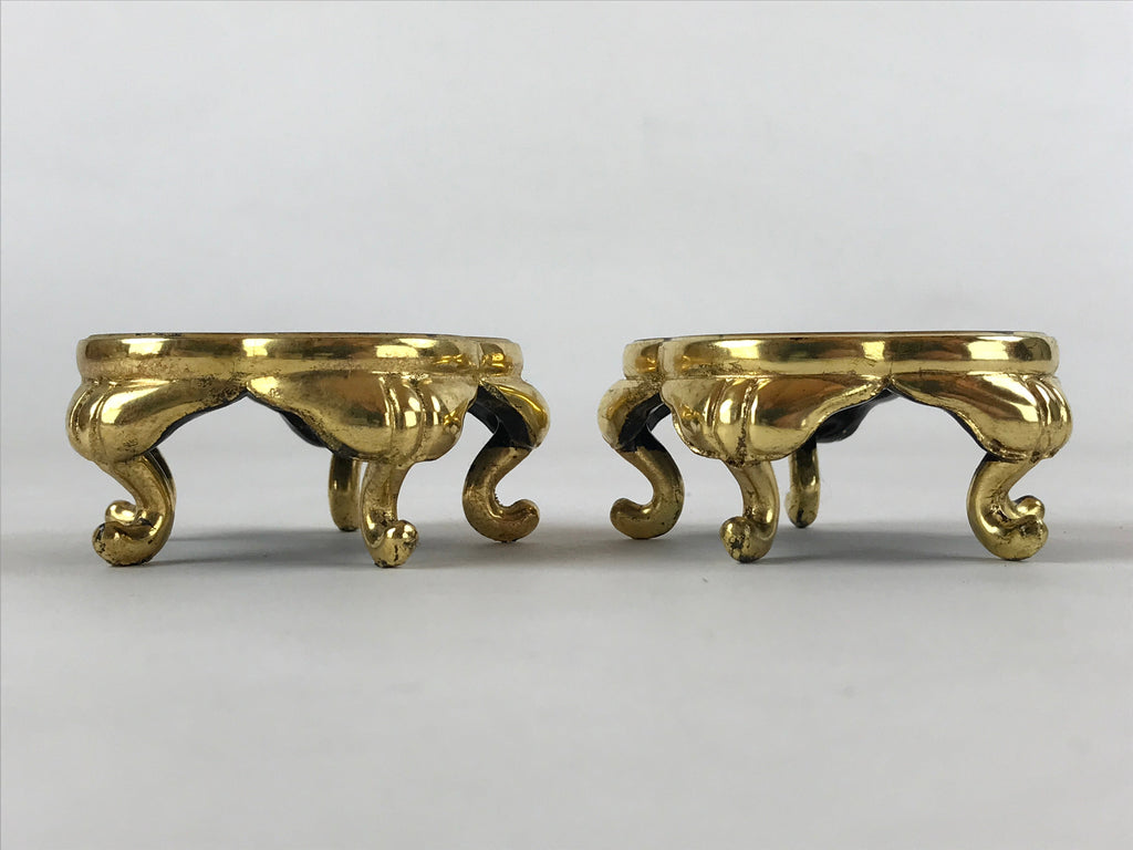 Japanese Buddhist Altar Fitting Offering Cup Stand Vtg 2pc Bukki Black BA160