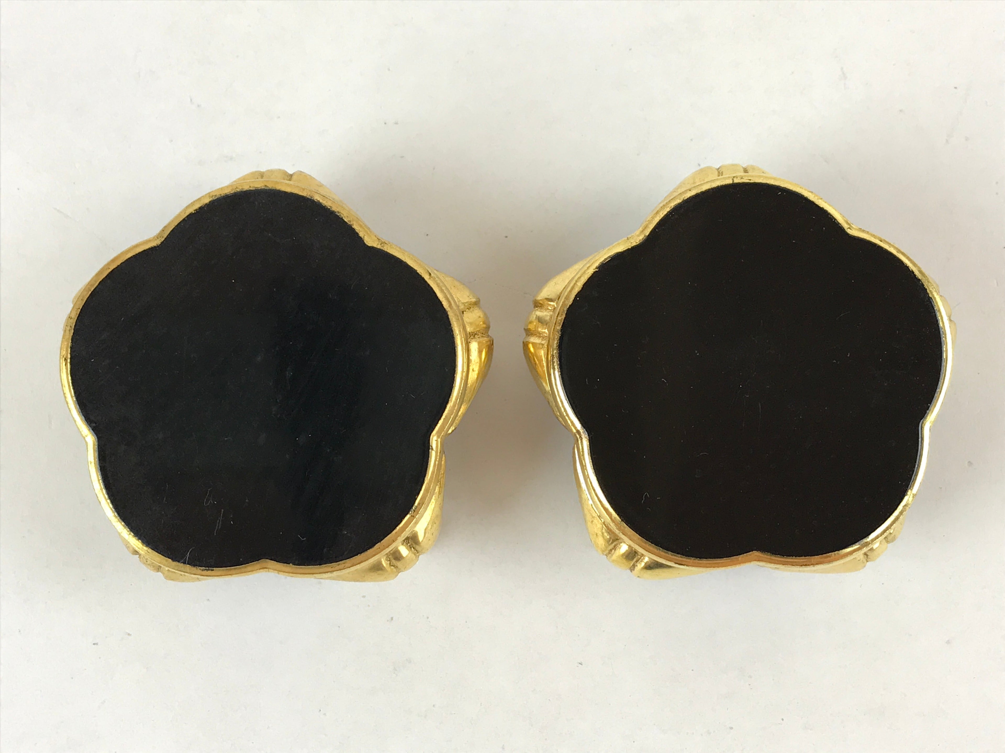 Japanese Buddhist Altar Fitting Offering Cup Stand Vtg 2pc Bukki Black BA160