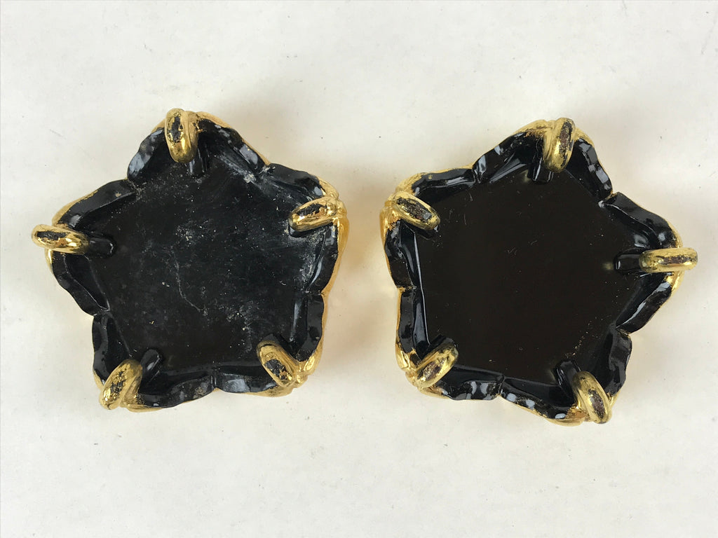 Japanese Buddhist Altar Fitting Offering Cup Stand Vtg 2pc Bukki Black BA160