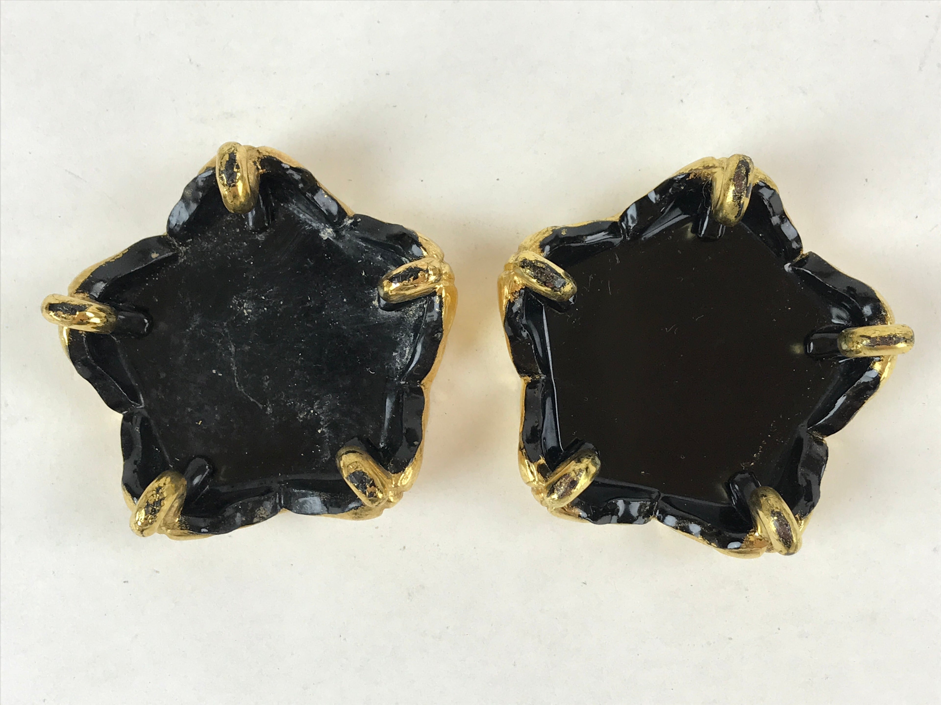 Japanese Buddhist Altar Fitting Offering Cup Stand Vtg 2pc Bukki Black BA160