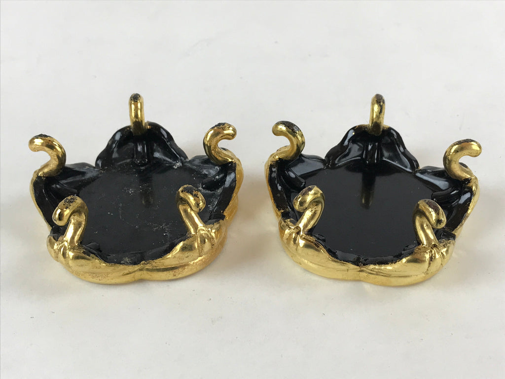 Japanese Buddhist Altar Fitting Offering Cup Stand Vtg 2pc Bukki Black BA160