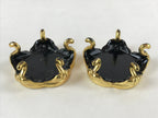 Japanese Buddhist Altar Fitting Offering Cup Stand Vtg 2pc Bukki Black BA160
