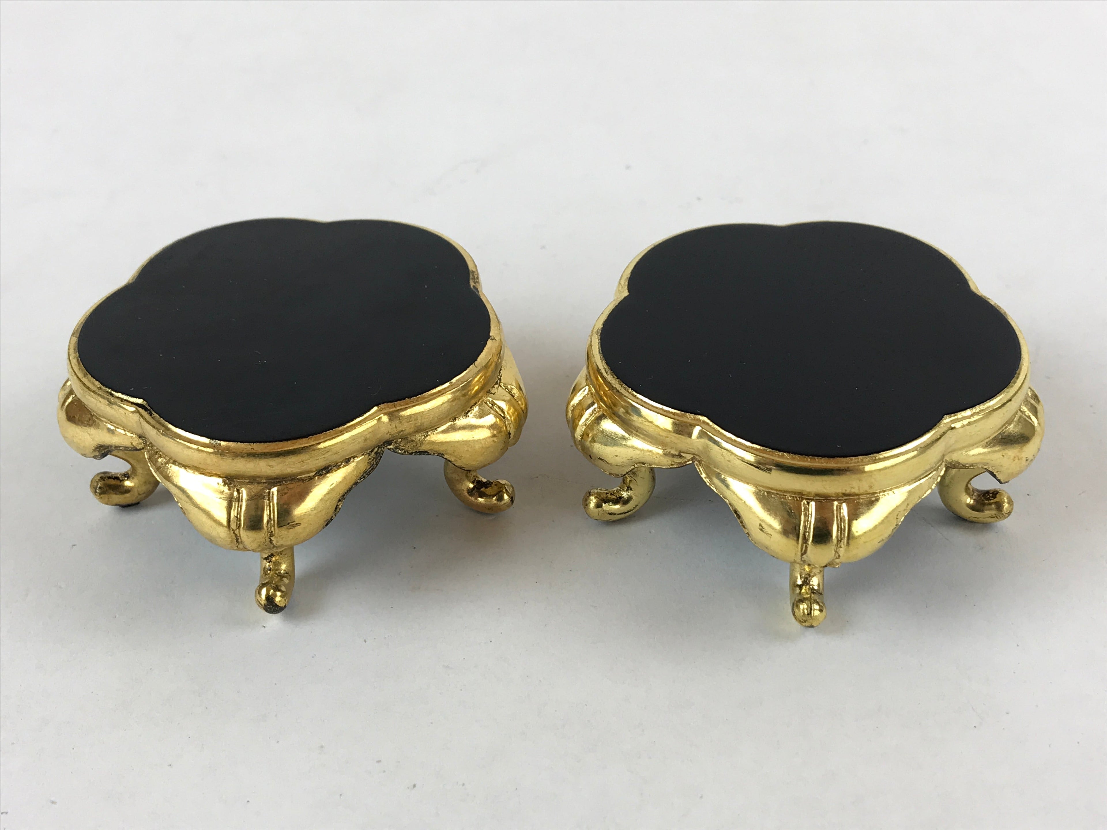 Japanese Buddhist Altar Fitting Offering Cup Stand Vtg 2pc Bukki Black BA161