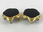 Japanese Buddhist Altar Fitting Offering Cup Stand Vtg 2pc Bukki Black BA161