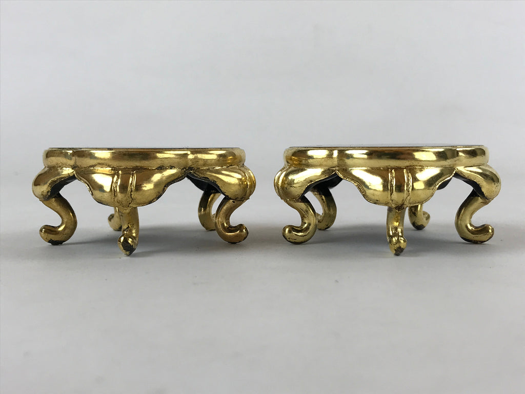 Japanese Buddhist Altar Fitting Offering Cup Stand Vtg 2pc Bukki Black BA161