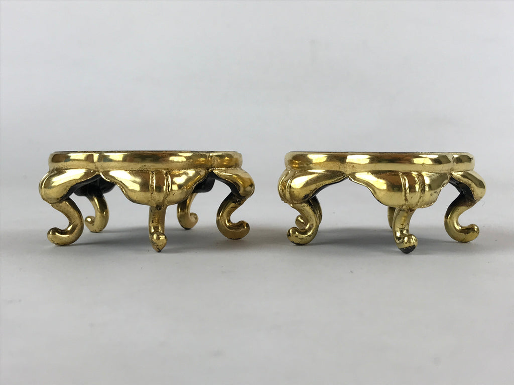 Japanese Buddhist Altar Fitting Offering Cup Stand Vtg 2pc Bukki Black BA161