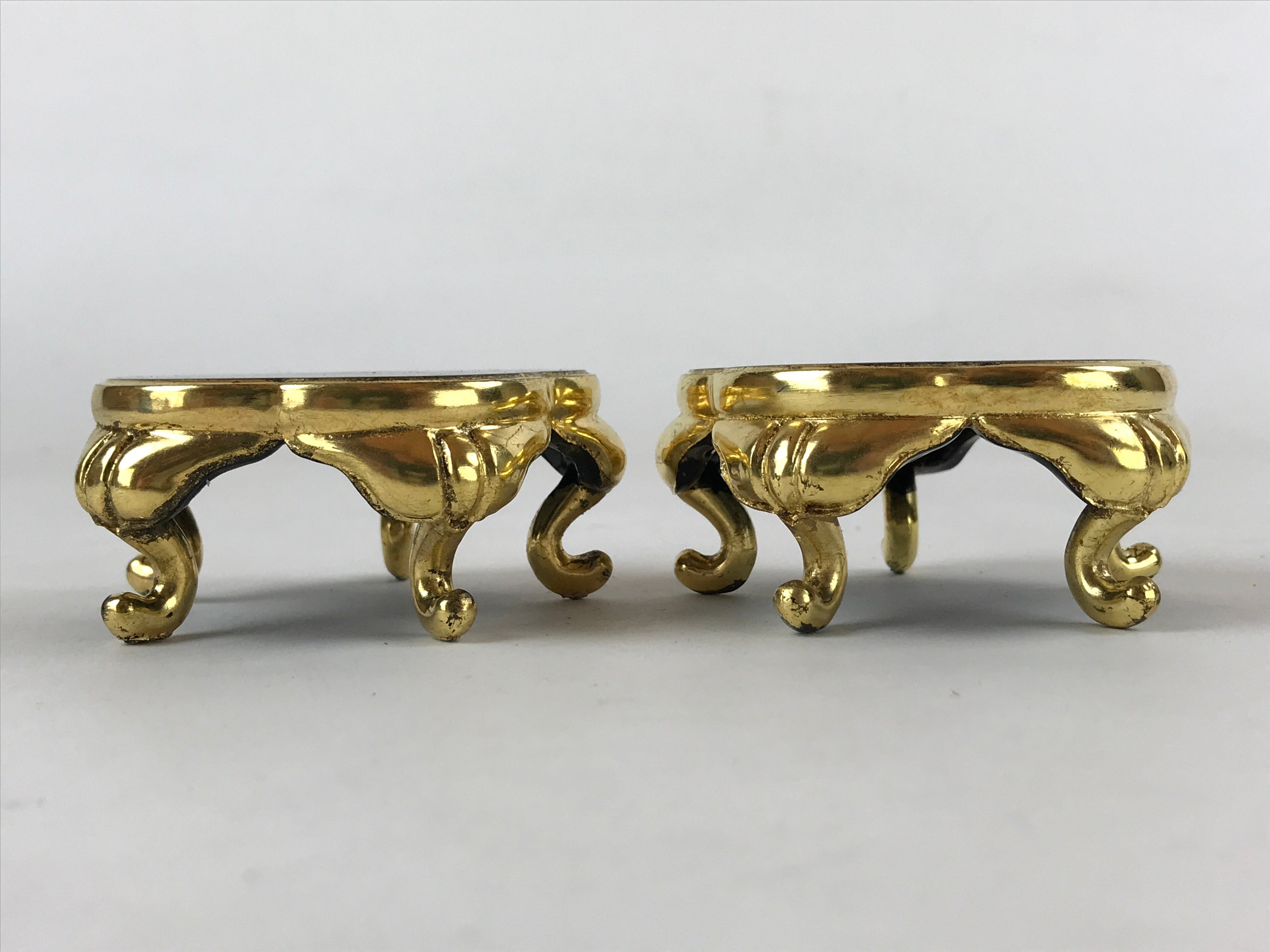 Japanese Buddhist Altar Fitting Offering Cup Stand Vtg 2pc Bukki Black BA161