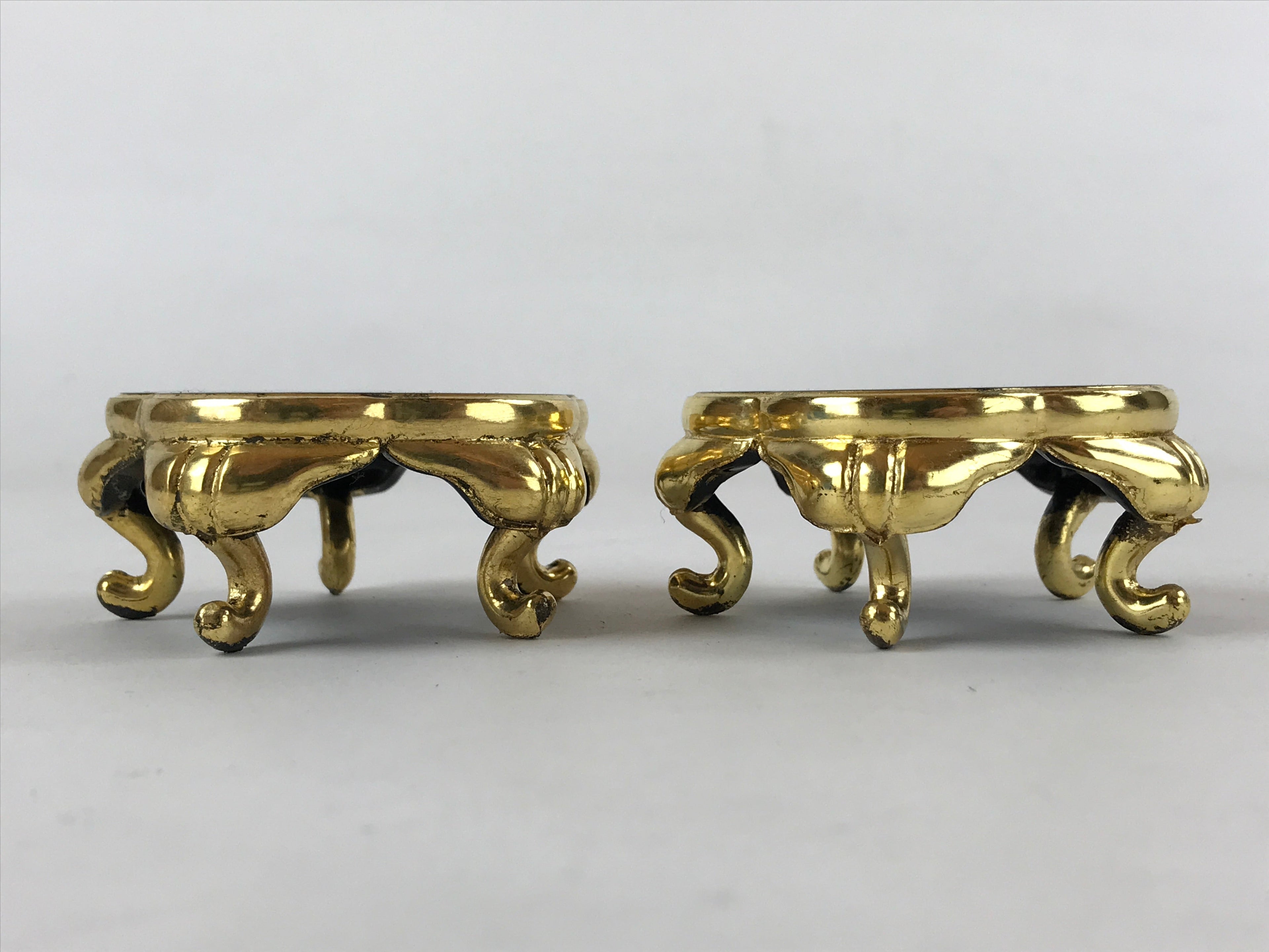 Japanese Buddhist Altar Fitting Offering Cup Stand Vtg 2pc Bukki Black BA161