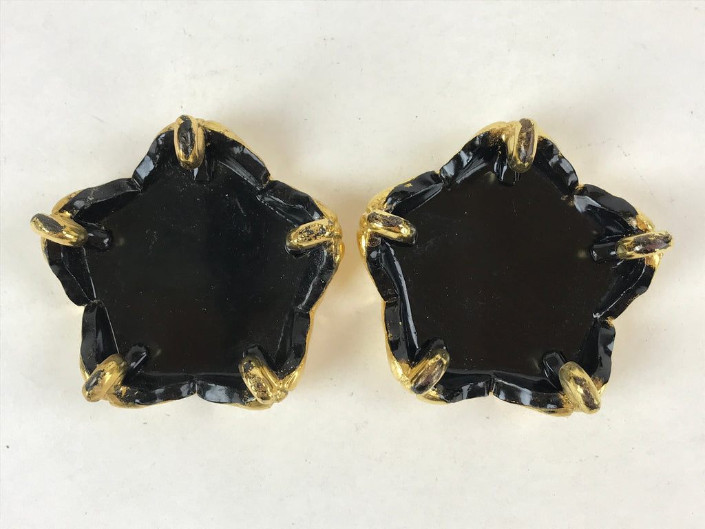 Japanese Buddhist Altar Fitting Offering Cup Stand Vtg 2pc Bukki Black BA161