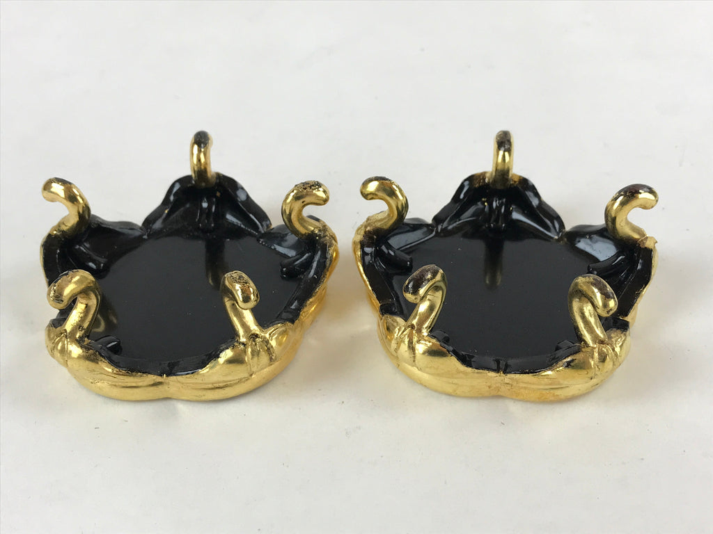 Japanese Buddhist Altar Fitting Offering Cup Stand Vtg 2pc Bukki Black BA161
