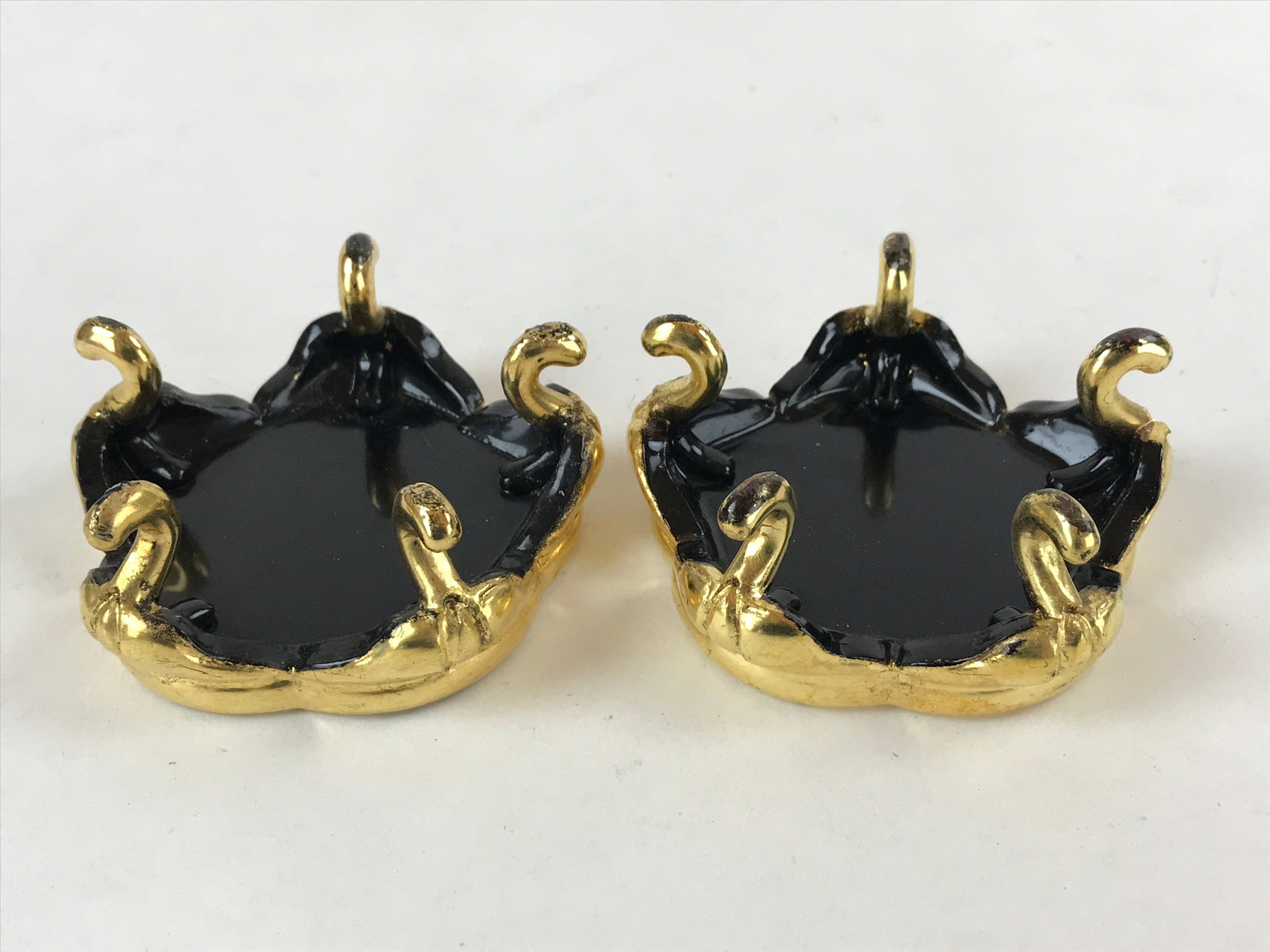 Japanese Buddhist Altar Fitting Offering Cup Stand Vtg 2pc Bukki Black BA161