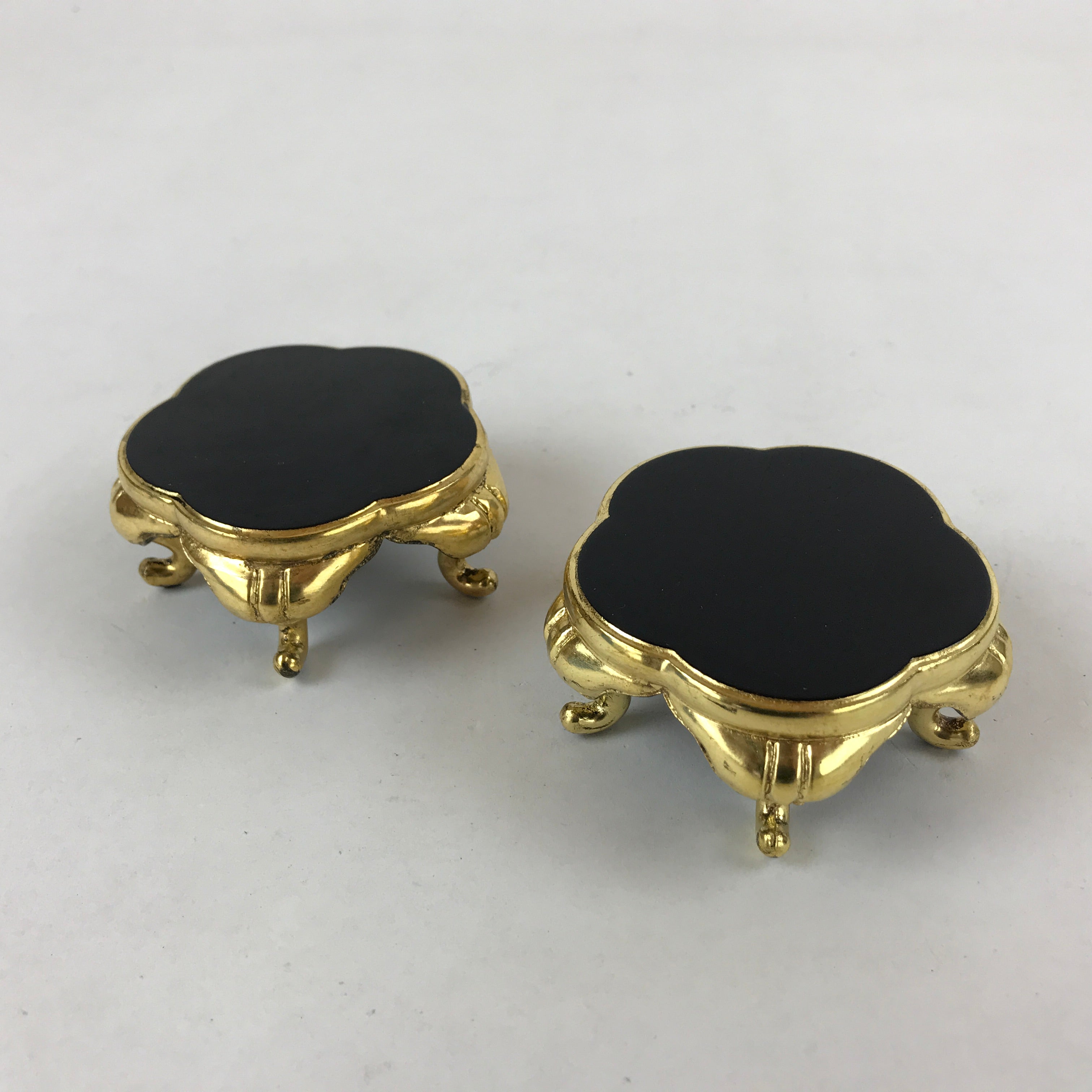 Japanese Buddhist Altar Fitting Offering Cup Stand Vtg 2pc Bukki Black BA161