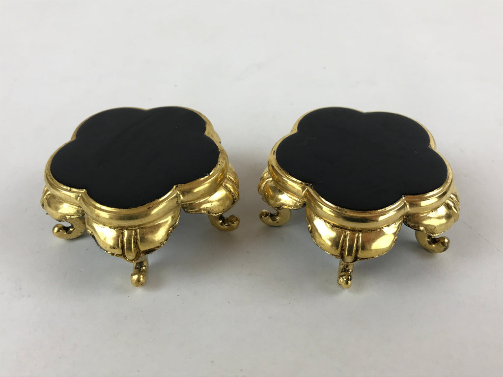 Japanese Buddhist Altar Fitting Offering Cup Stand Vtg 2pc Bukki Black BA162