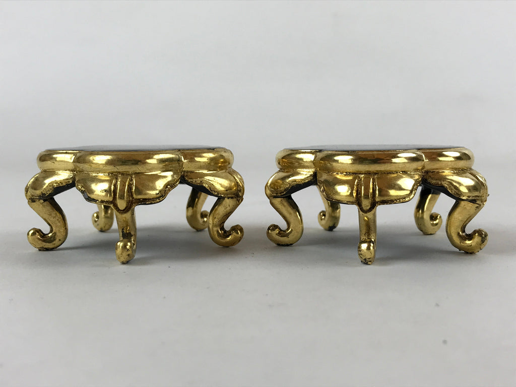 Japanese Buddhist Altar Fitting Offering Cup Stand Vtg 2pc Bukki Black BA162