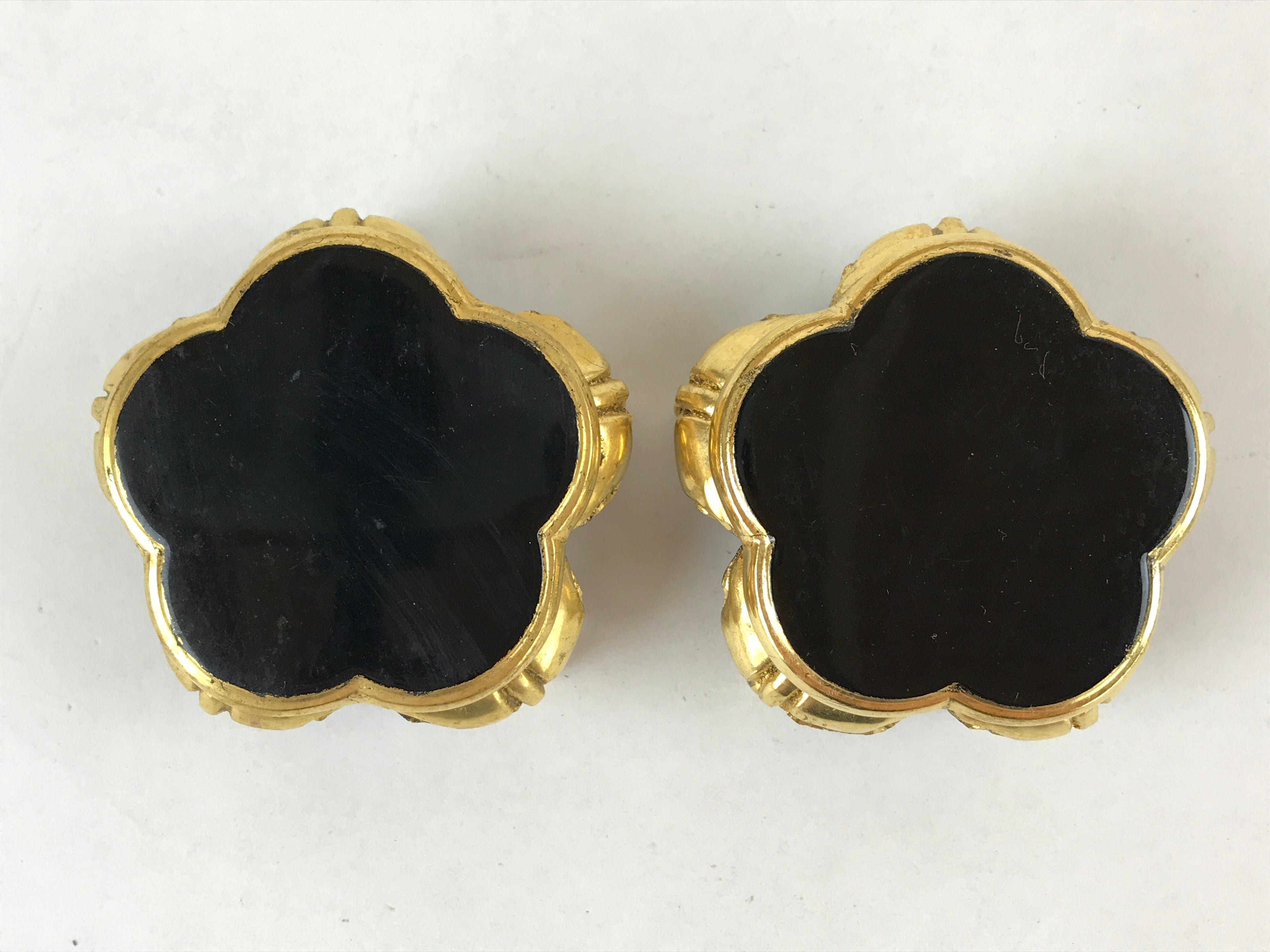 Japanese Buddhist Altar Fitting Offering Cup Stand Vtg 2pc Bukki Black BA162