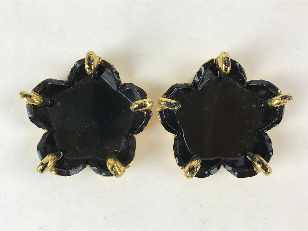 Japanese Buddhist Altar Fitting Offering Cup Stand Vtg 2pc Bukki Black BA162