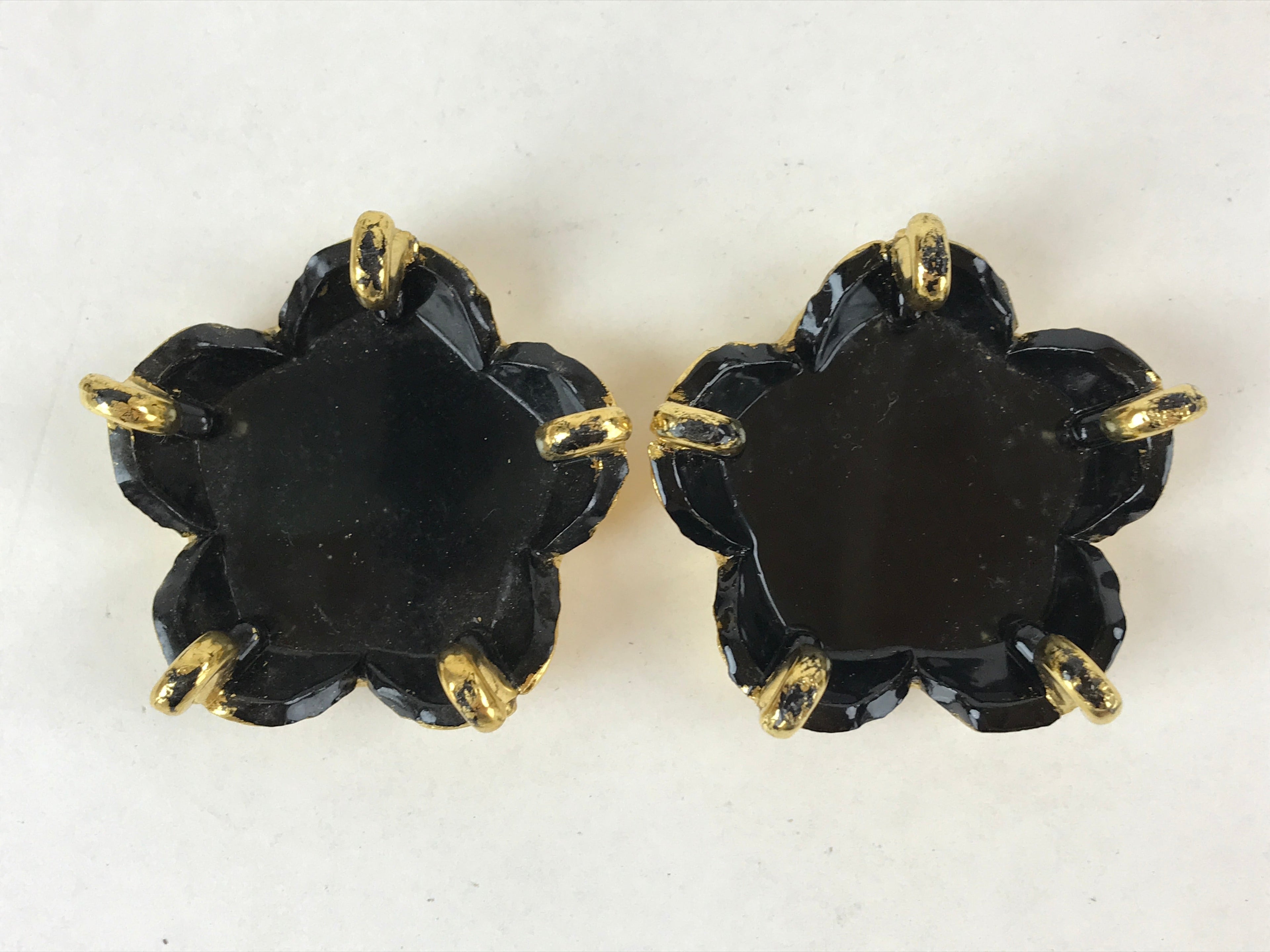 Japanese Buddhist Altar Fitting Offering Cup Stand Vtg 2pc Bukki Black BA162
