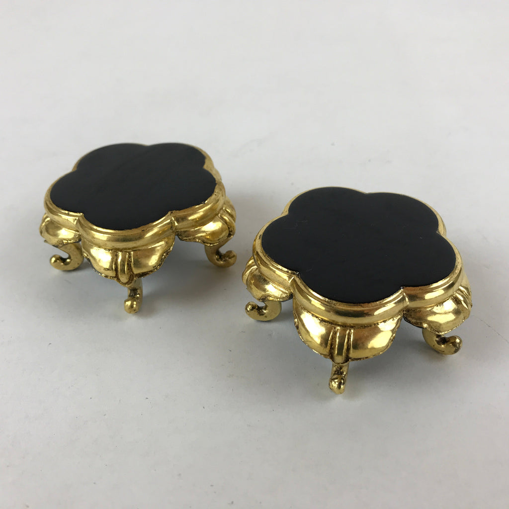 Japanese Buddhist Altar Fitting Offering Cup Stand Vtg 2pc Bukki Black BA162