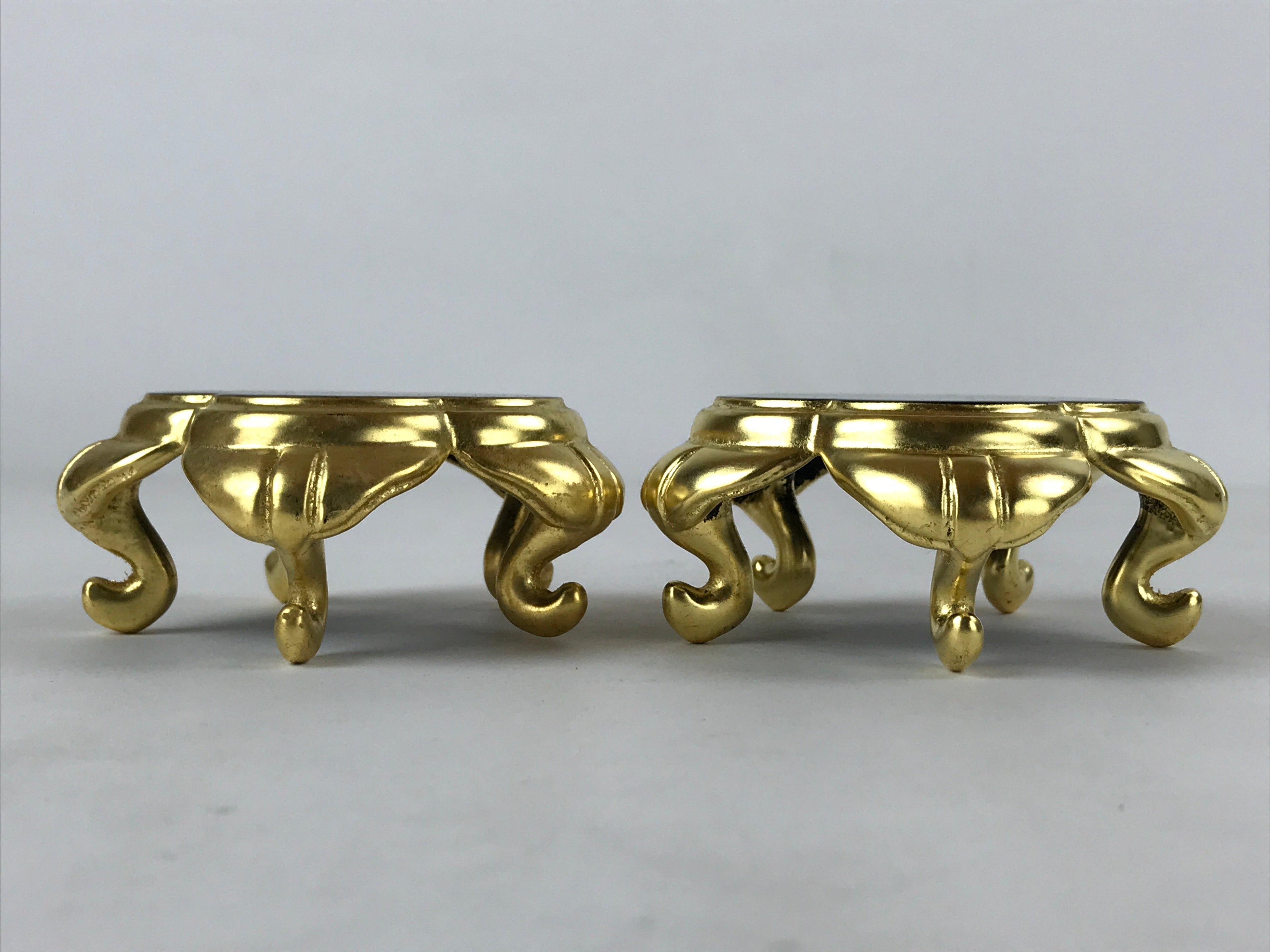 Japanese Buddhist Altar Fitting Offering Cup Stand Vtg 2pc Bukki Black BA193