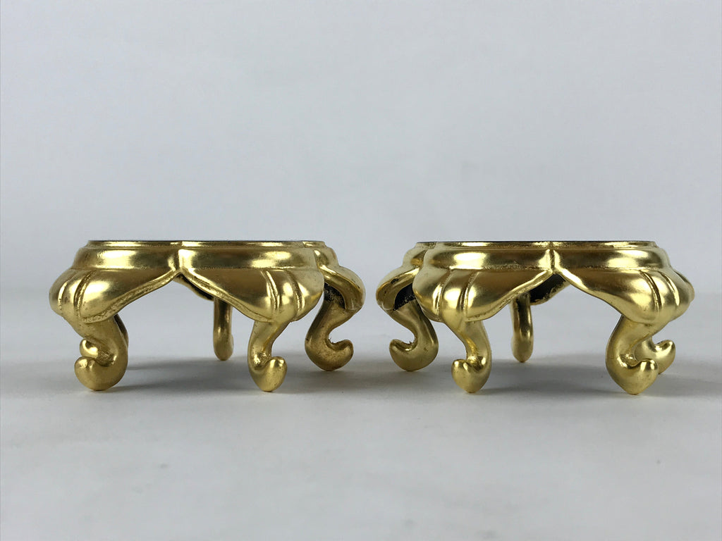 Japanese Buddhist Altar Fitting Offering Cup Stand Vtg 2pc Bukki Black BA193
