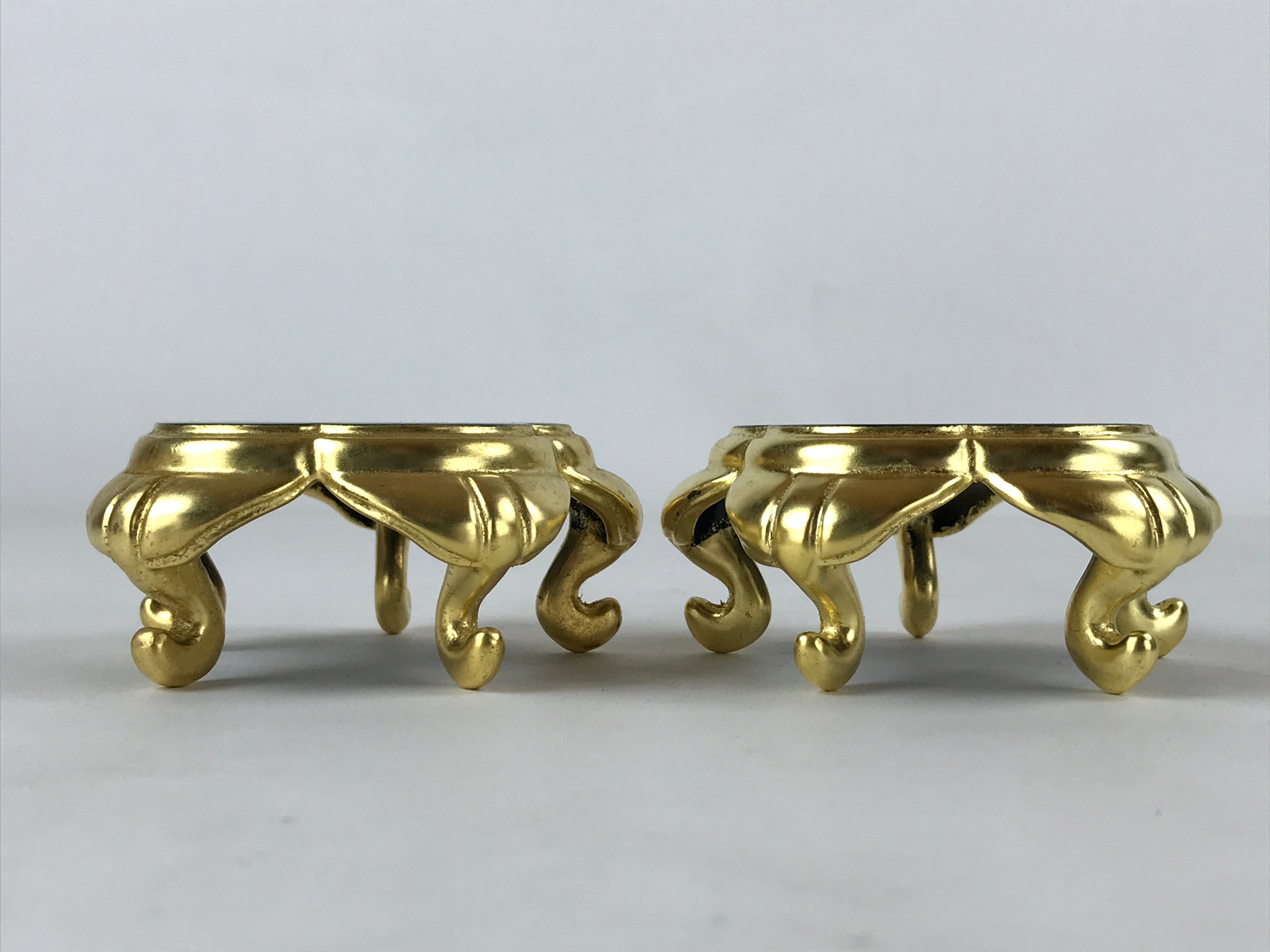 Japanese Buddhist Altar Fitting Offering Cup Stand Vtg 2pc Bukki Black BA193